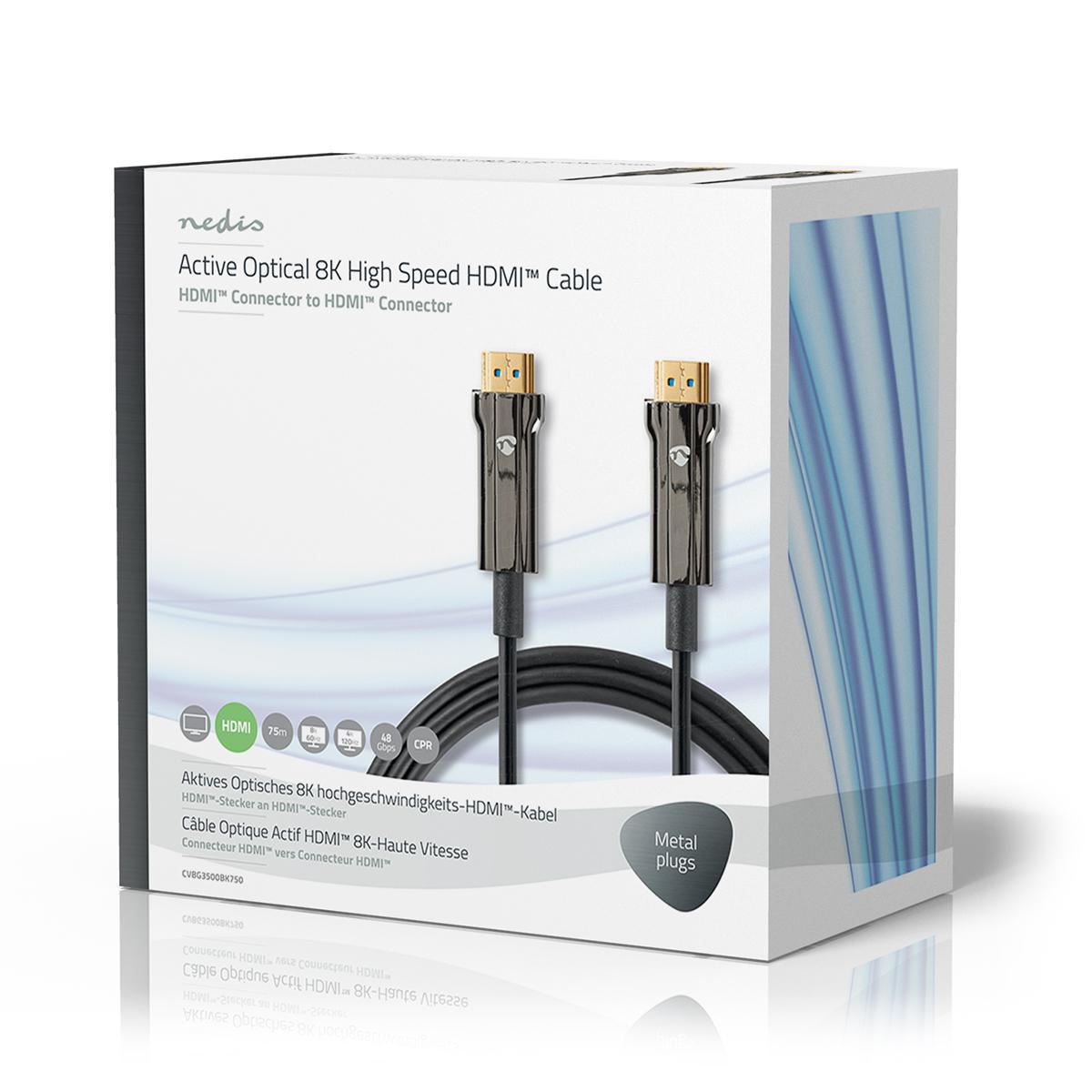 Nedis Active Optical Ultra High Speed HDMI™ Cable with Ethernet | HDMI™ Connector | HDMI™ Connector | 8K@60Hz | 48 Gbps | 75.0 m | Round | PVC | Black | Gift Box