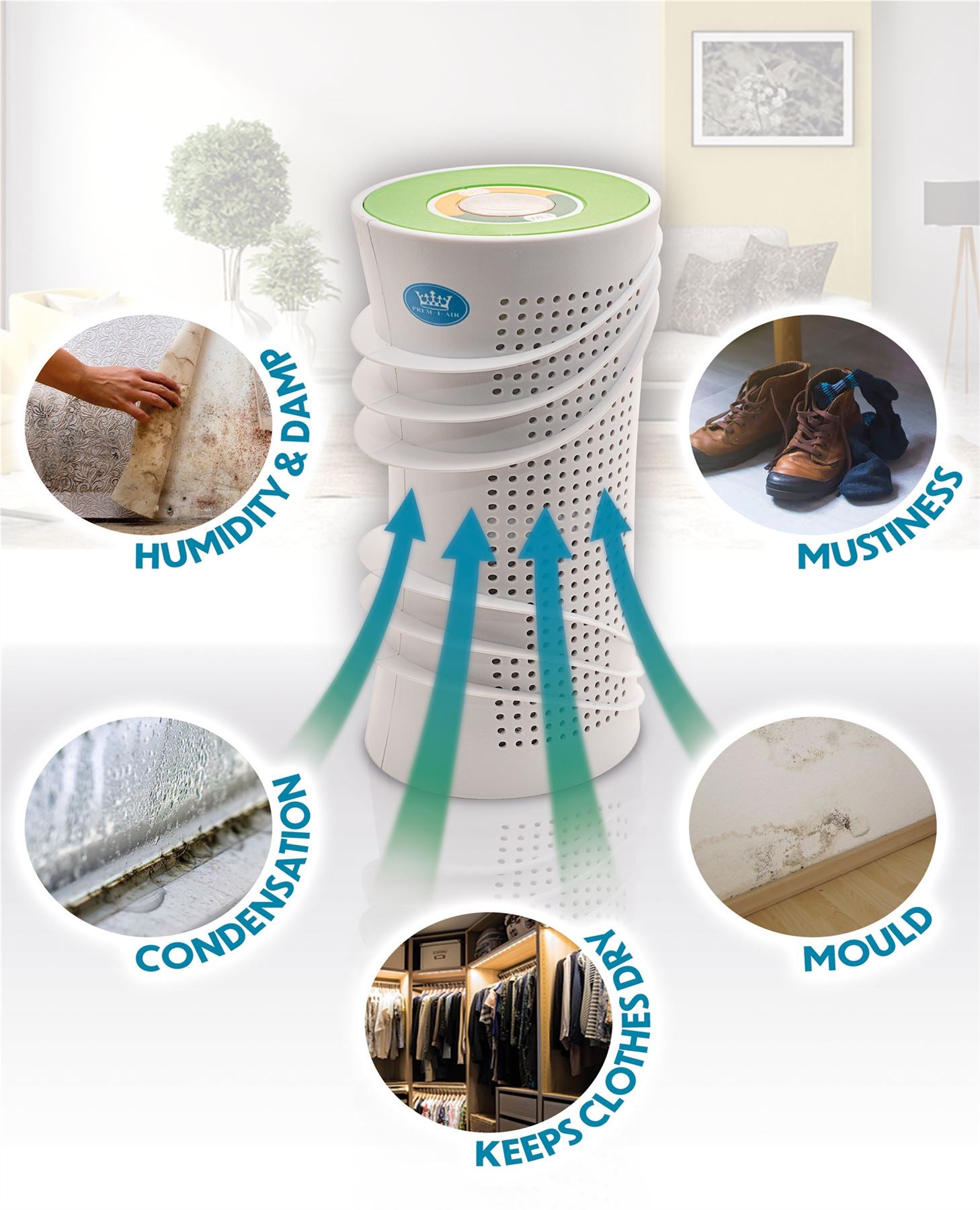 Prem-I-Air Twin Pack Cordless Rechargeable Dehumidifier for Absorbing Moisture Inc Shoe Dryer