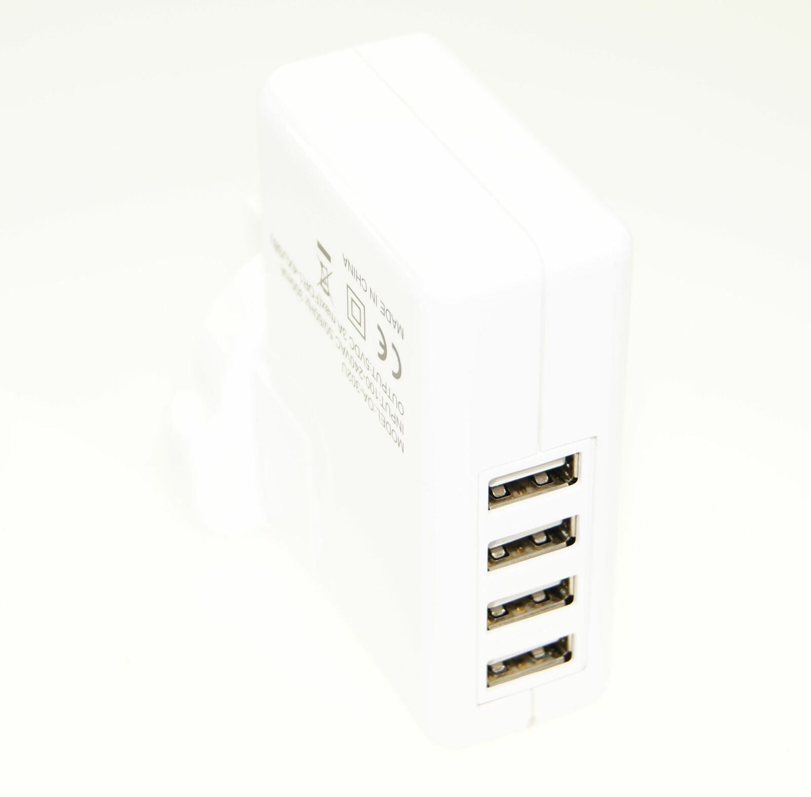 Ex-Pro 4 Port USB Mains Charger Kit with UK/USA/EU Mains Pluge 15W (5V 3A) - White