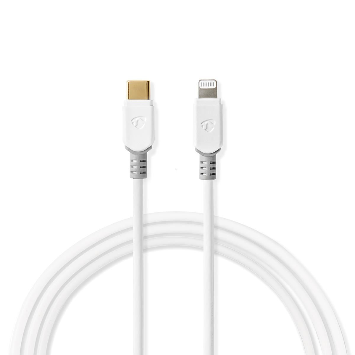 Nedis Lightning Cable | USB 2.0 | Apple Lightning 8-Pin | USB-C™ Male | 480 Mbps | Gold Plated | 2.00 m | Round | PVC | White | Window Box