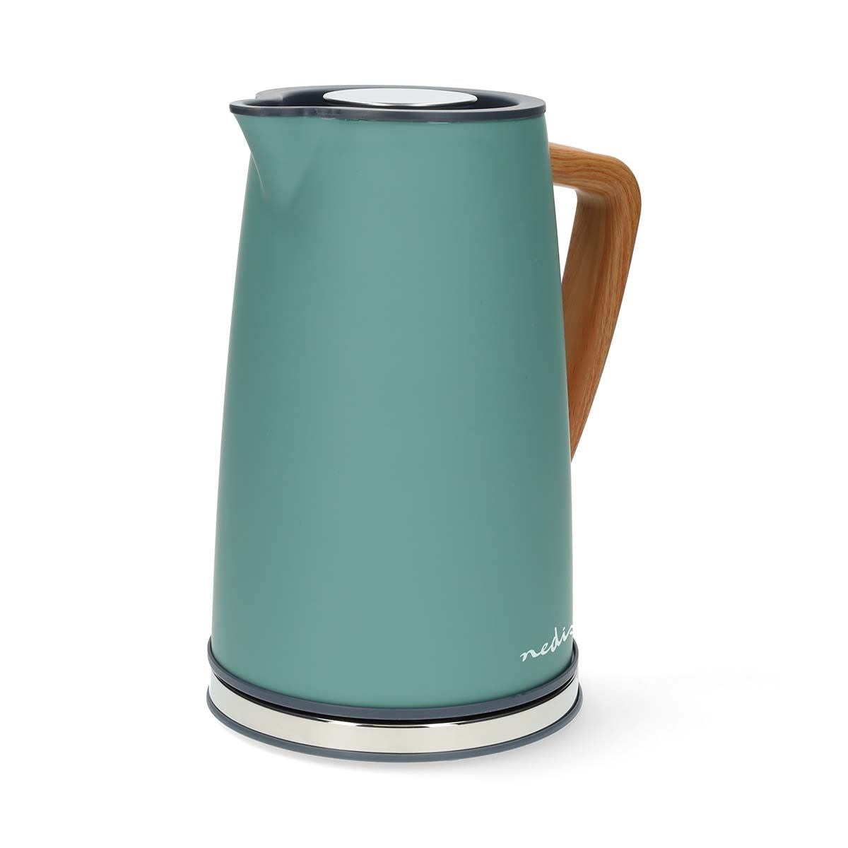 Nedis 1.7L Soft Touch Jug Kettle with Wood Effect Handle, Overheat Protection, Removeable Filter, 2.2KW - Matte Green