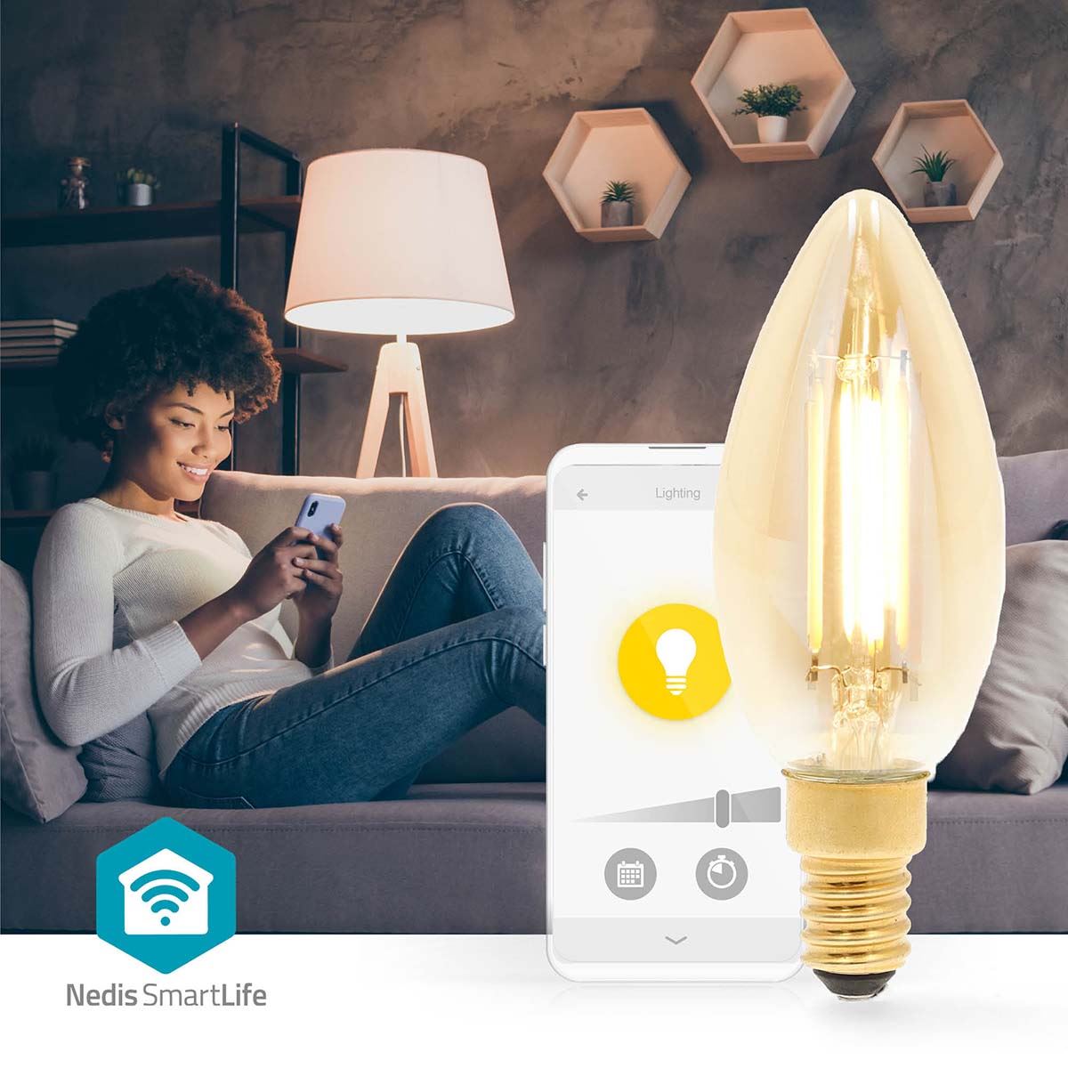 Nedis SmartLife LED Filament Bulb | E14 | 470 lm | 4.9 W | Warm White | 1800 - 3000 K | Glass | Android™ / IOS | Candle | 1 pcs