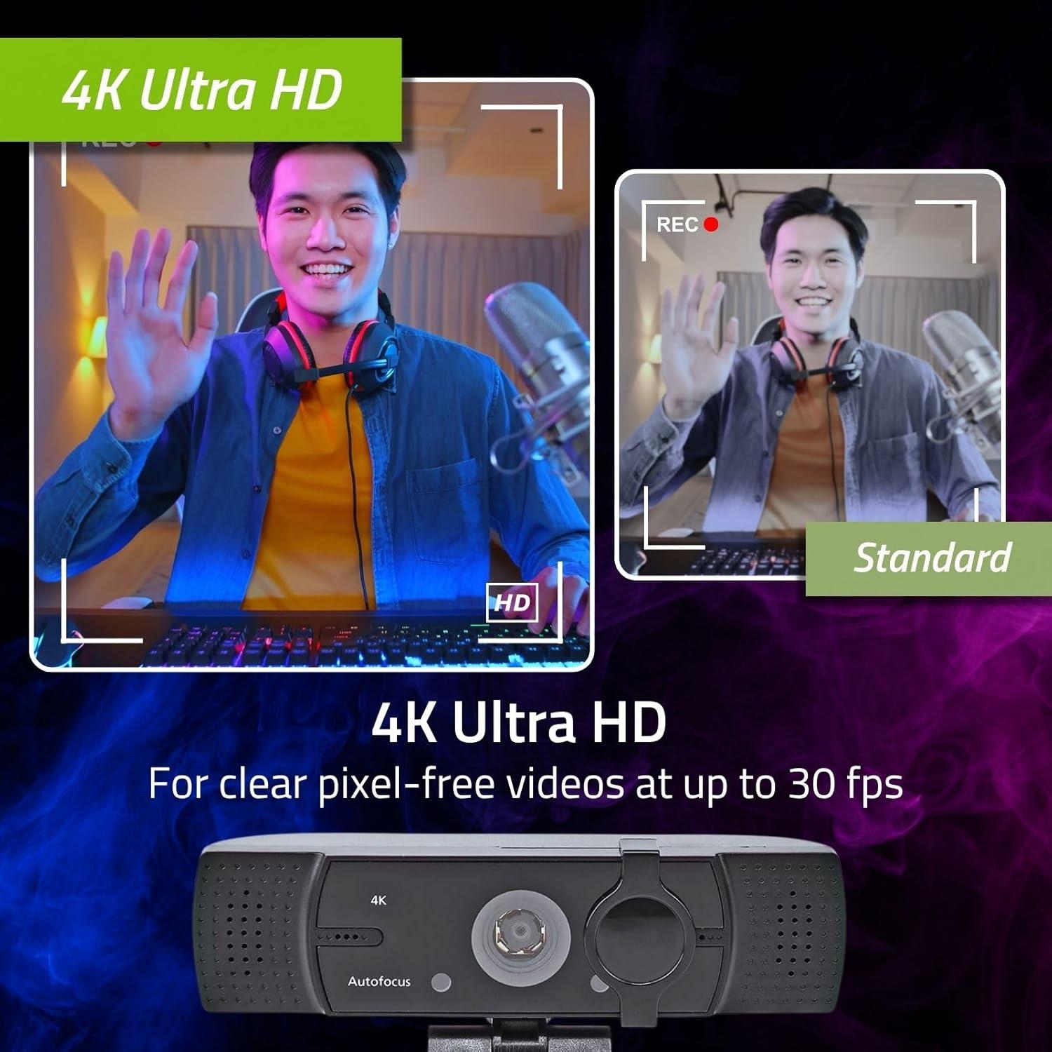 Nedis Webcam | Full HD@60fps / 4K@30fps | Auto Focus | Built-In Microphone | Black
