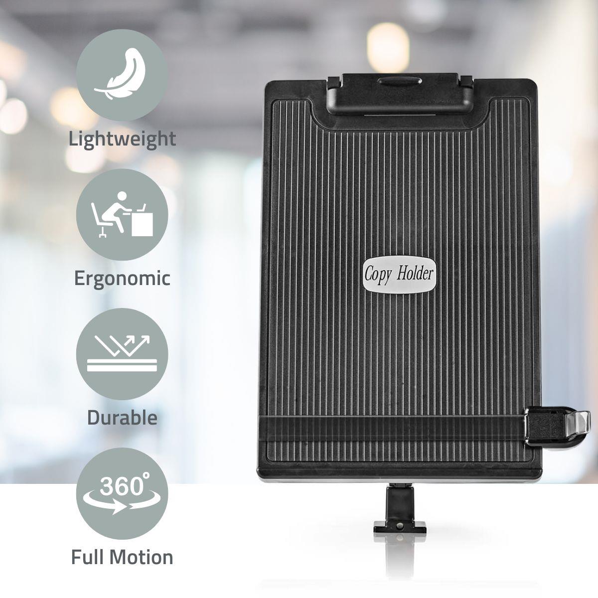 Nedis Copy Holder | Clip | Suitable for paper size: A4 | Adjustable Angle / Full Motion | Swivel angle: 360 °