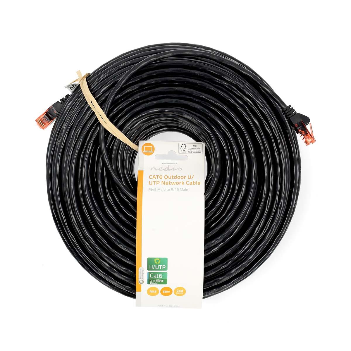 Nedis CAT6 Network Cable | RJ45 Male | RJ45 Male | U/UTP | 50.0 m | Outdoor | Round | PE | Black | Label