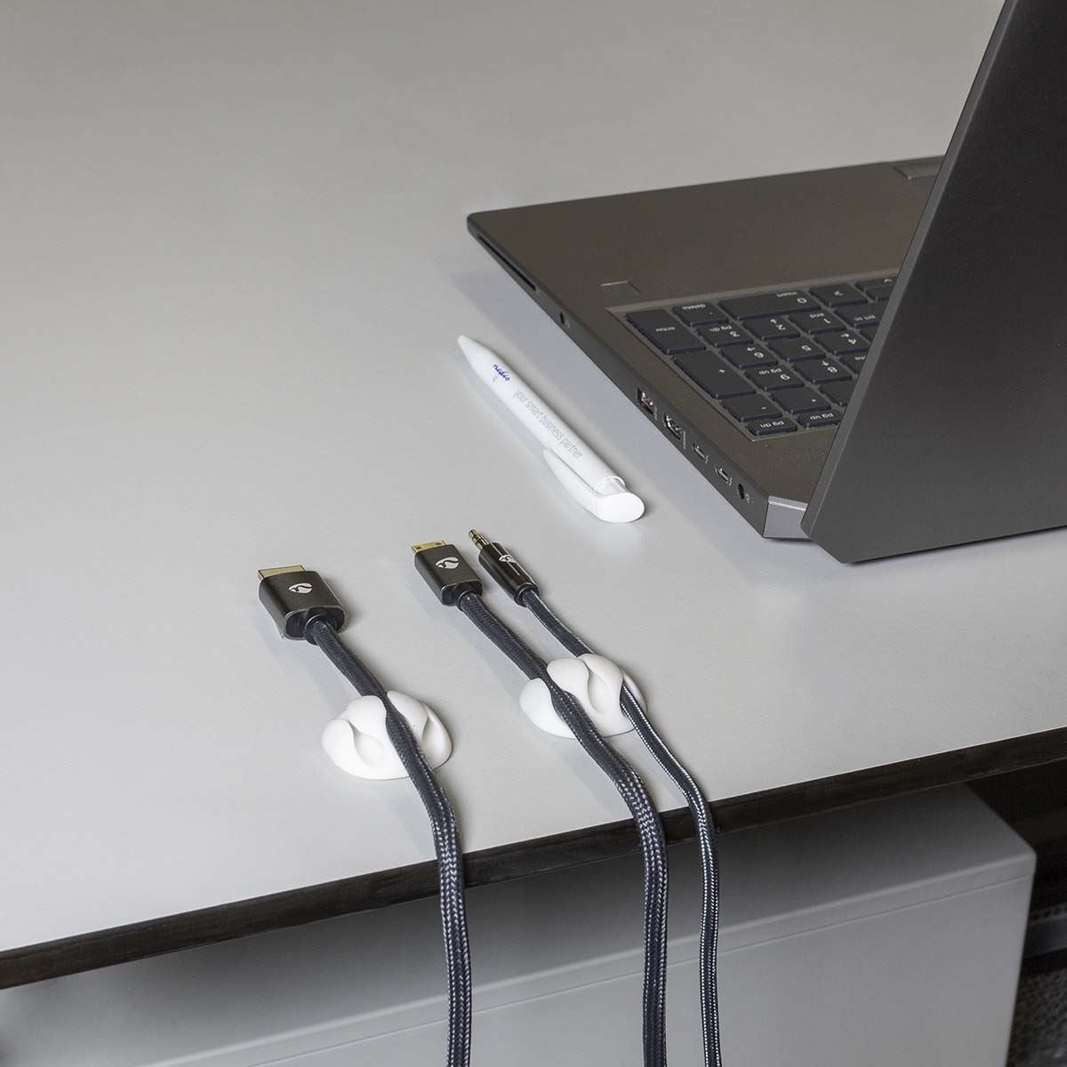 Nedis Cable Management | Cable Clip | Click and Go | 4 pcs | Number of slots: 3 Slots | Maximum cable thickness: 5.3 mm | TPE | White