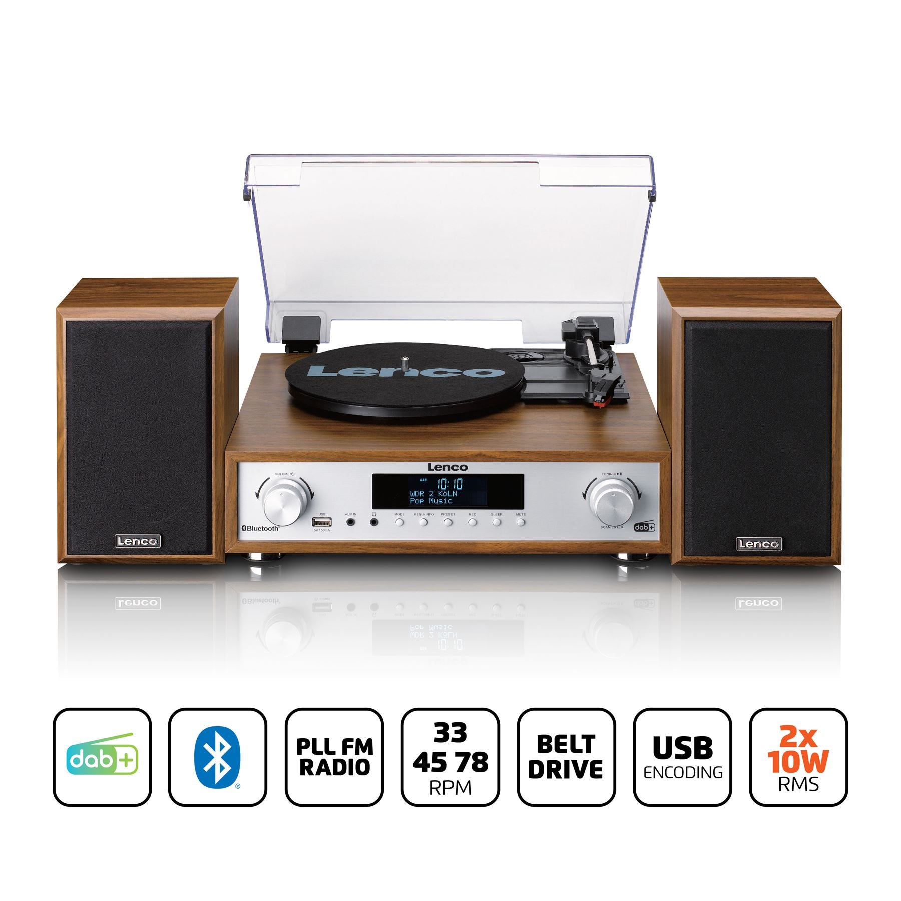 Lenco Complete HiFi Stereo System with Record Player | DAB+/FM Radio | Bluetooth® Speakers | Wood