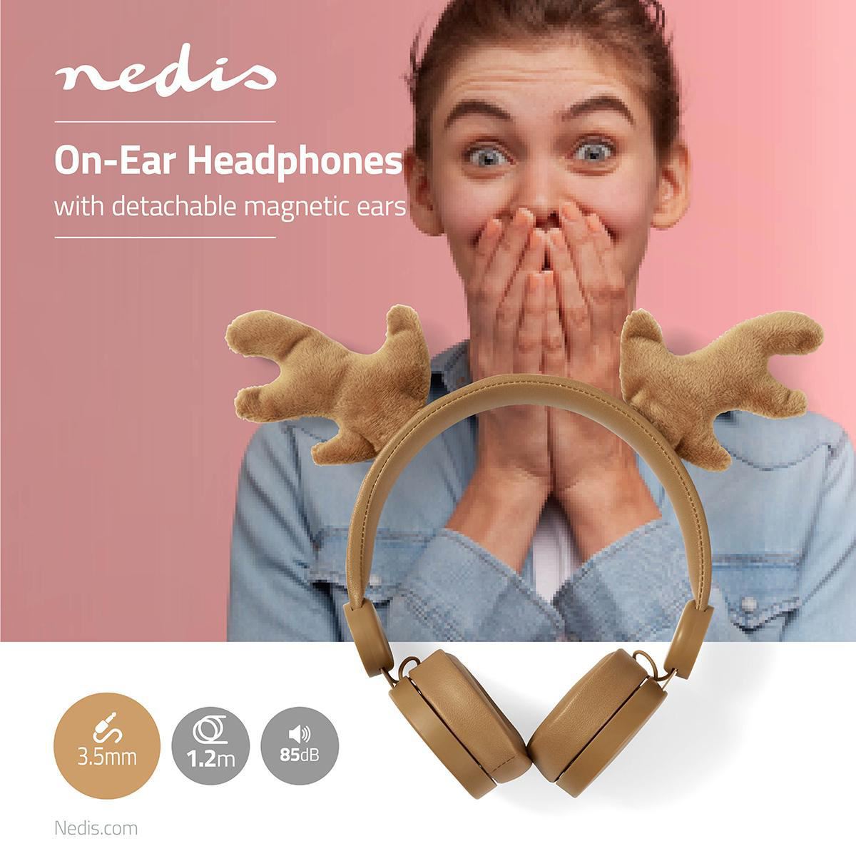 Kids On-Ear Lightweight Headphones with Magnetic Reindeer Ears, Adjustable Headband, Soft Ear Pads