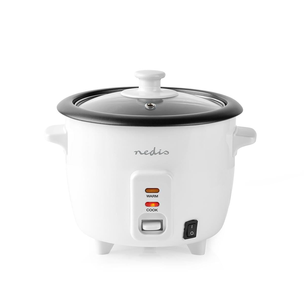 Nedis 0.6L Rice Cooker & Steamer with Keep-Warm Function, 300W, for 1-2 People, Quick Preparation Without Burning, Non-Stick Coating incl. Steamer Insert