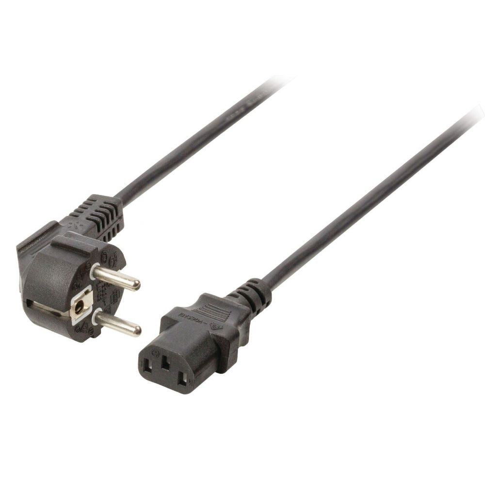 Power Cable | Plug with earth contact male | IEC-320-C13 | Angled | Straight | Nickel Plated | 1.80 m | Round | Black | PVC