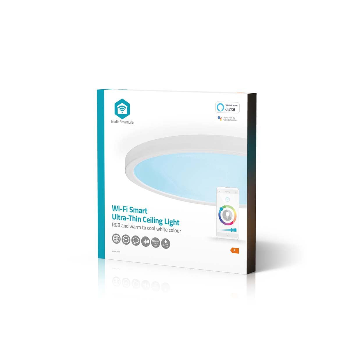 Nedis SmartLife Wi-Fi Ceiling Lamp, Ultra-Thin 29 cm LED, RGB + 2700-6500K, App & Voice Control, Schedule & Scene Settings, Ideal for Bedrooms, Hallways, Corridors, Compatible with Alexa & Google Home