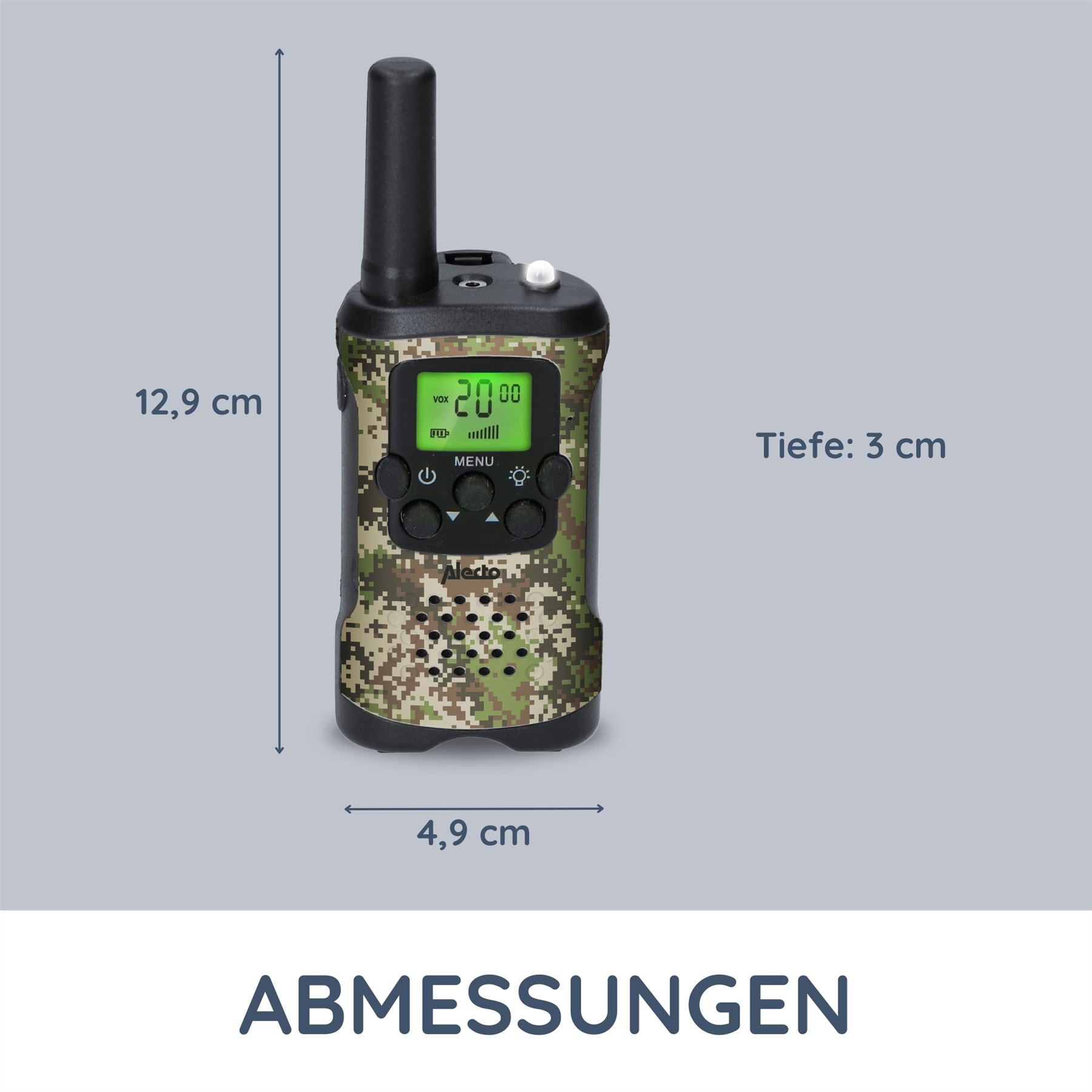 Alecto Walkie-Talkie Set | 2 Handsets | Up to 7 km | LCD | Frequency channels: 8 | VOX | up to 3 Hours | Camouflage