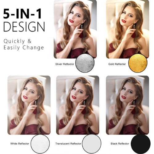 5 in 1 Portable Triangle 60cm Multi Camera Lighting Reflector Diffuser with Grip and Carrying Case for Photo Studio