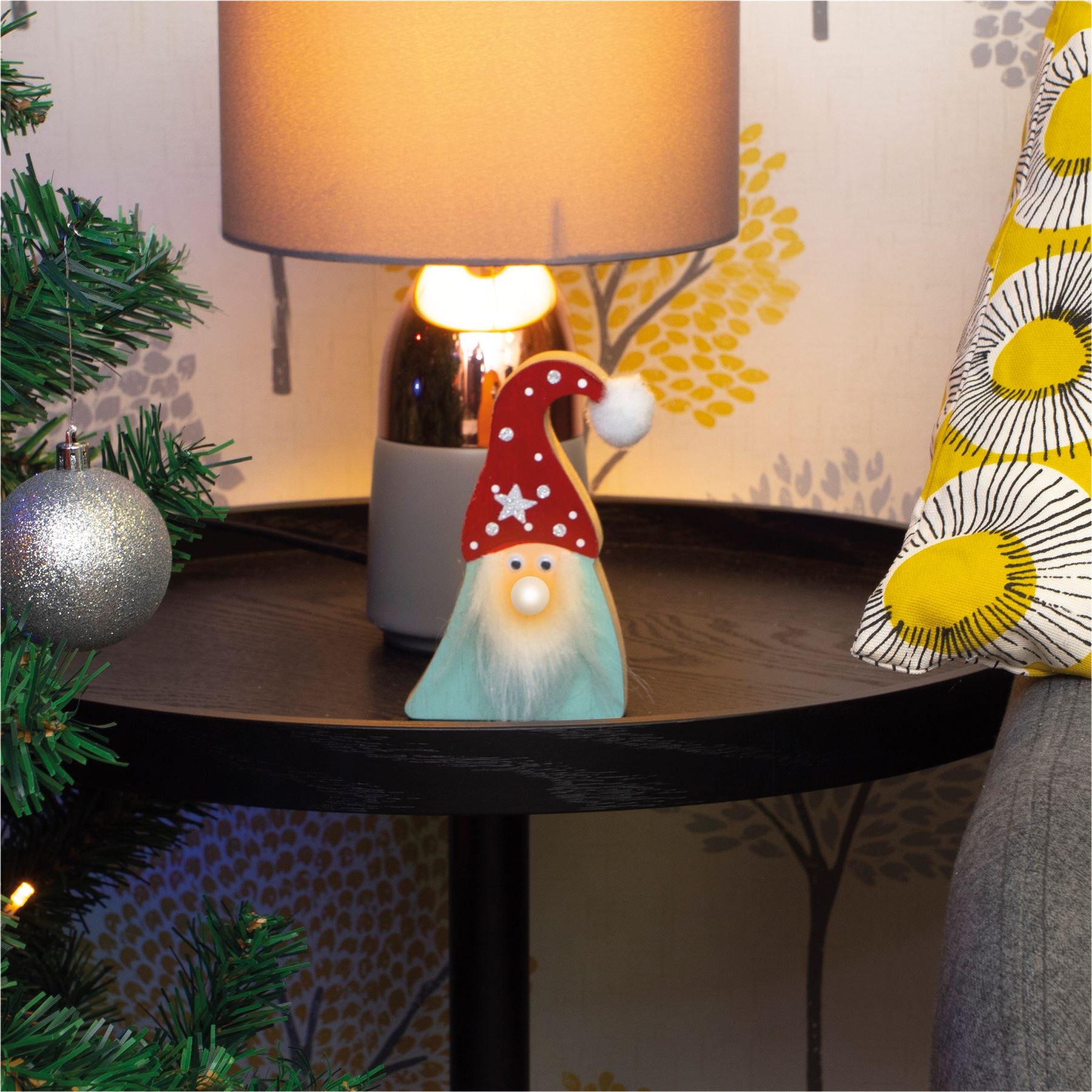 Wooden Christmas Gonk Decoration with Light Up Nose