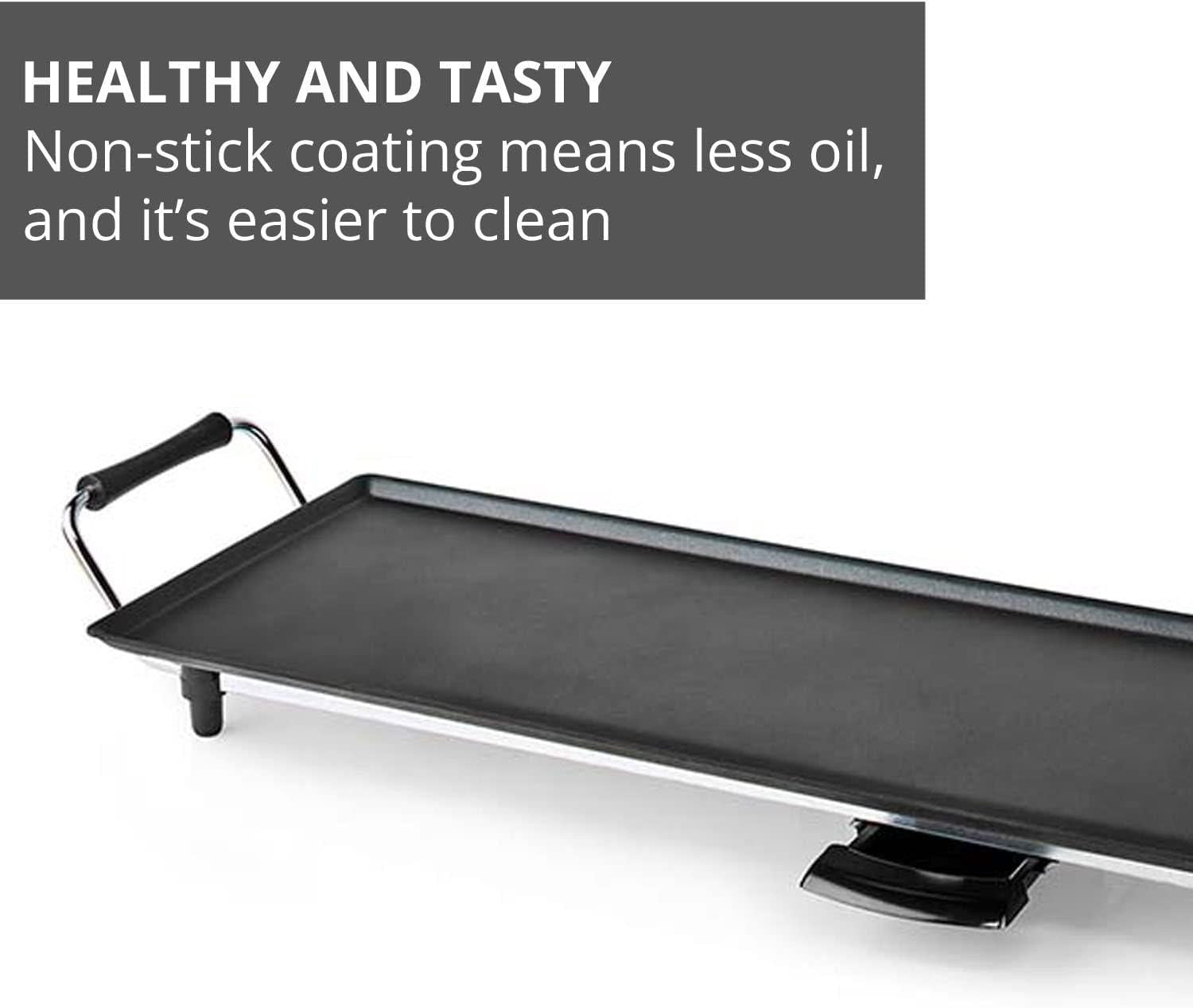 MELISSA Teppanyaki Grill Plate, Large Non-Stick Table Top Griddle with 90cm x 20cm Hot Plate, Adjustable Temperature Control and Drip Tray, 1800W - Black