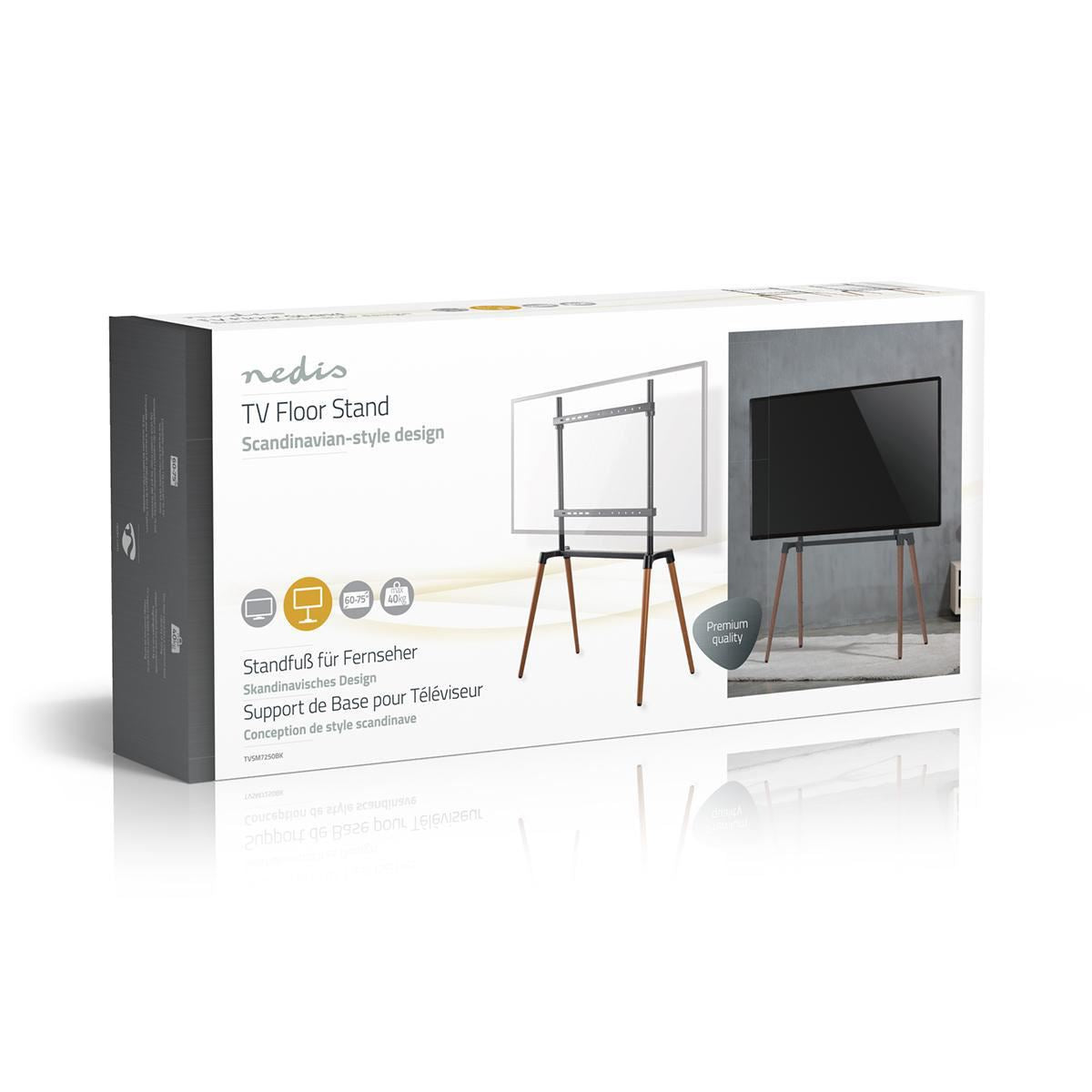 Nedis TV Floor Stand | 60 - 75 " | Maximum supported screen weight: 40 kg | Scandinavian Design | Anti-tip strap | Snap-lock | Aluminium / Steel | Black