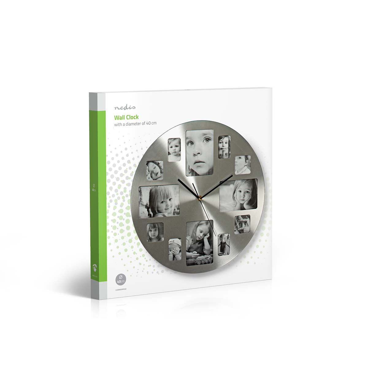 Nedis 40cm Picture Frame (Personalise) Wall Clock, Battery Powered -  Stainless Steel / Silver