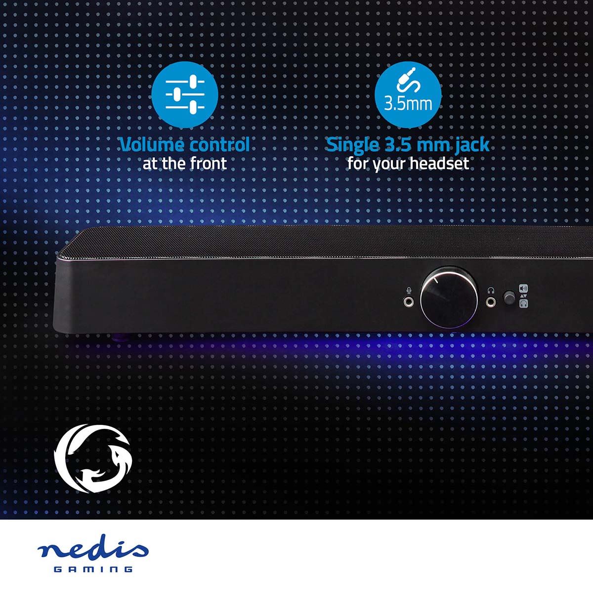 Nedis Gaming Speaker | Speaker channels: 2.0 | USB Powered | 3.5 mm Male | 30 W | LED | Volume control | Connection output: 1x 3.5 mm