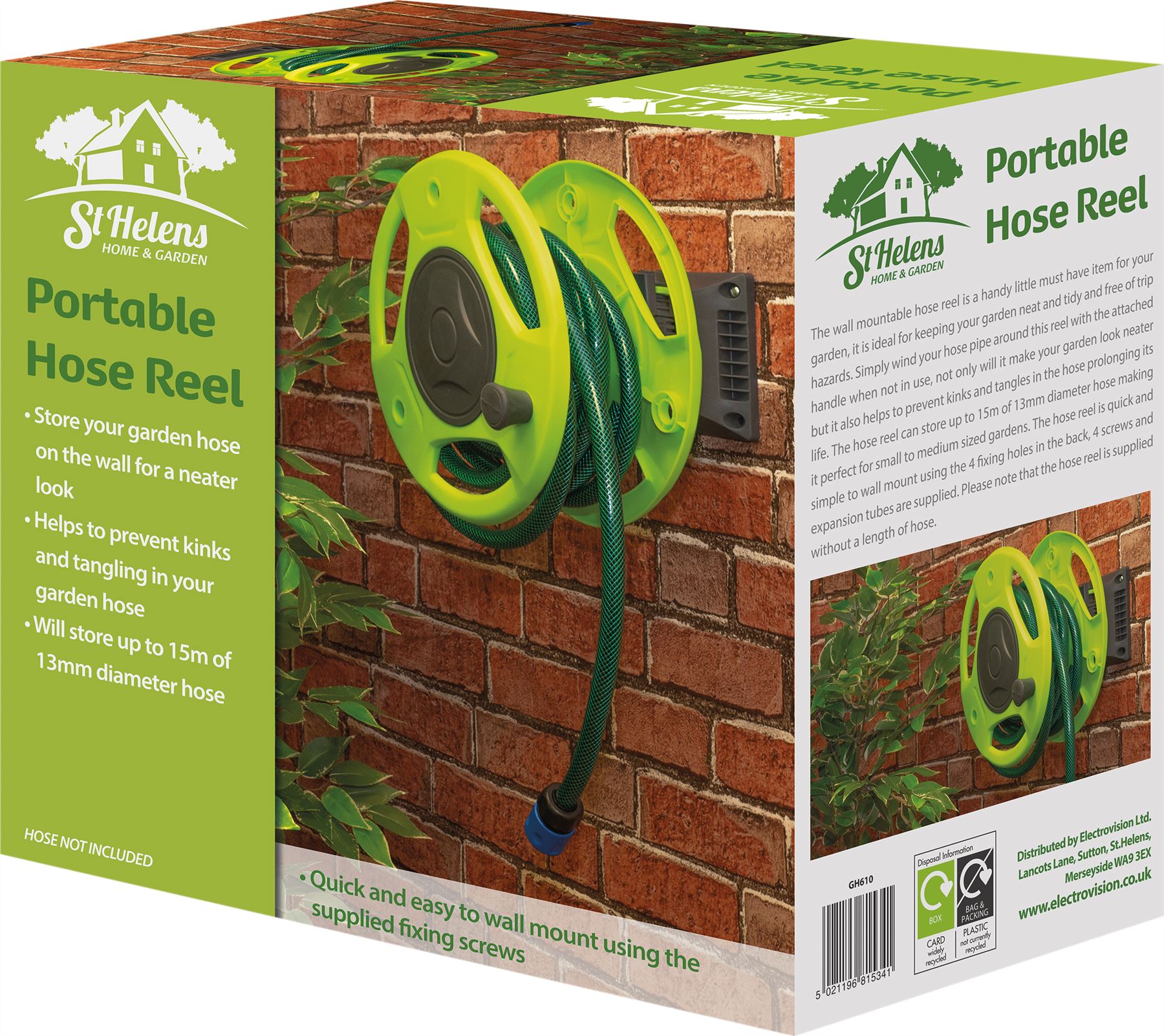 Outdoor Wall Mounted Garden Hose Reel for up to 15m Hose