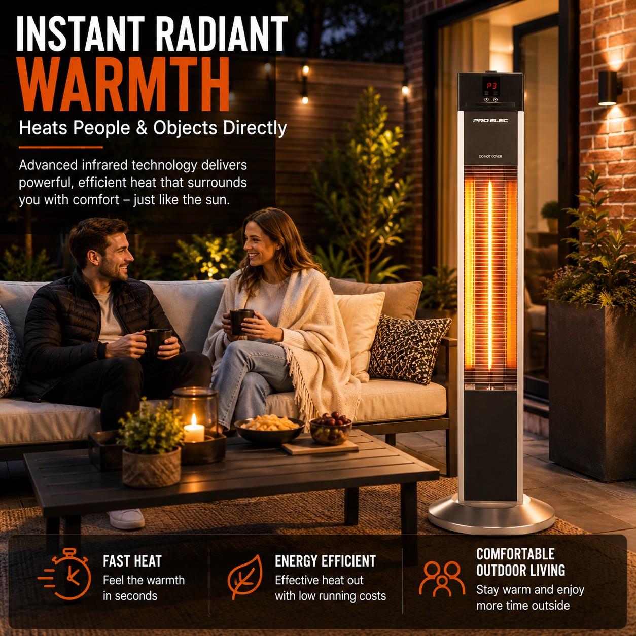 Free Standing Infrared Patio Heater - Carbon Fibre Outdoor Heater with Remote Control, 3 Heat Settings, Tip-Over Protection