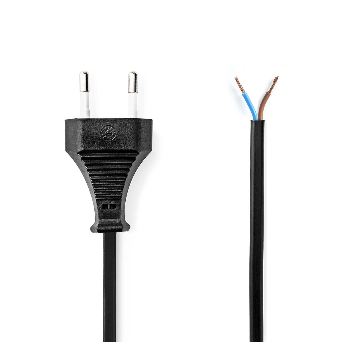 Nedis Power Cable | Euro Male | Open | Straight | Straight | Nickel Plated | 2.00 m | Flat | PVC | Black | Label