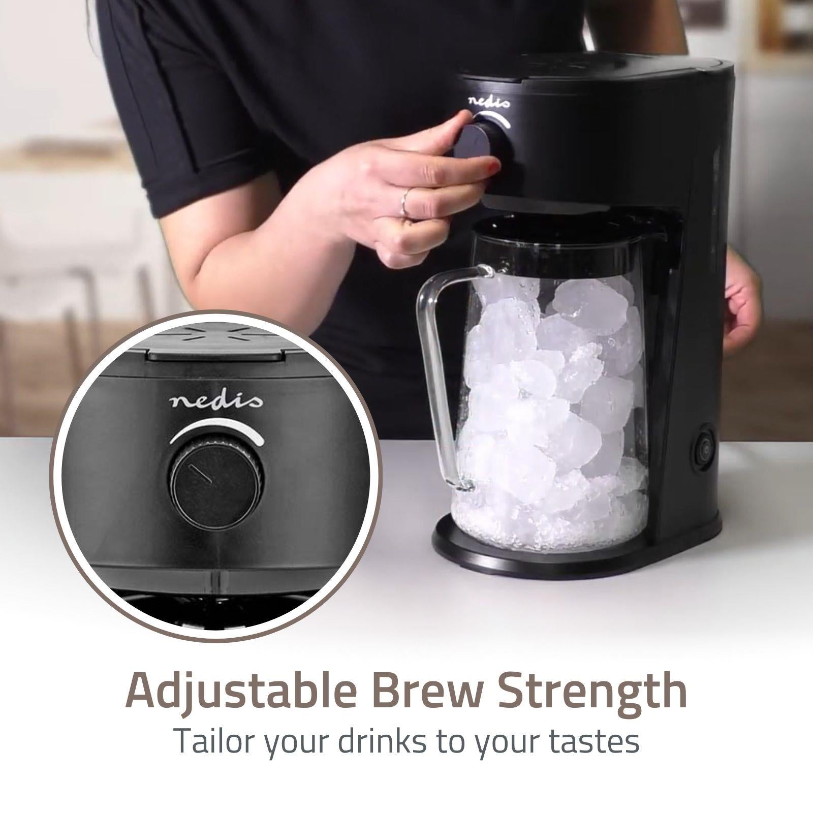 Nedis Ice Tea and Iced Coffee Maker - Hot & Cold Brewing with 2.5L Pitcher, 700W Power, Adjustable Strength Dial, Pod-Free Brewing, Dishwasher-Safe, Black