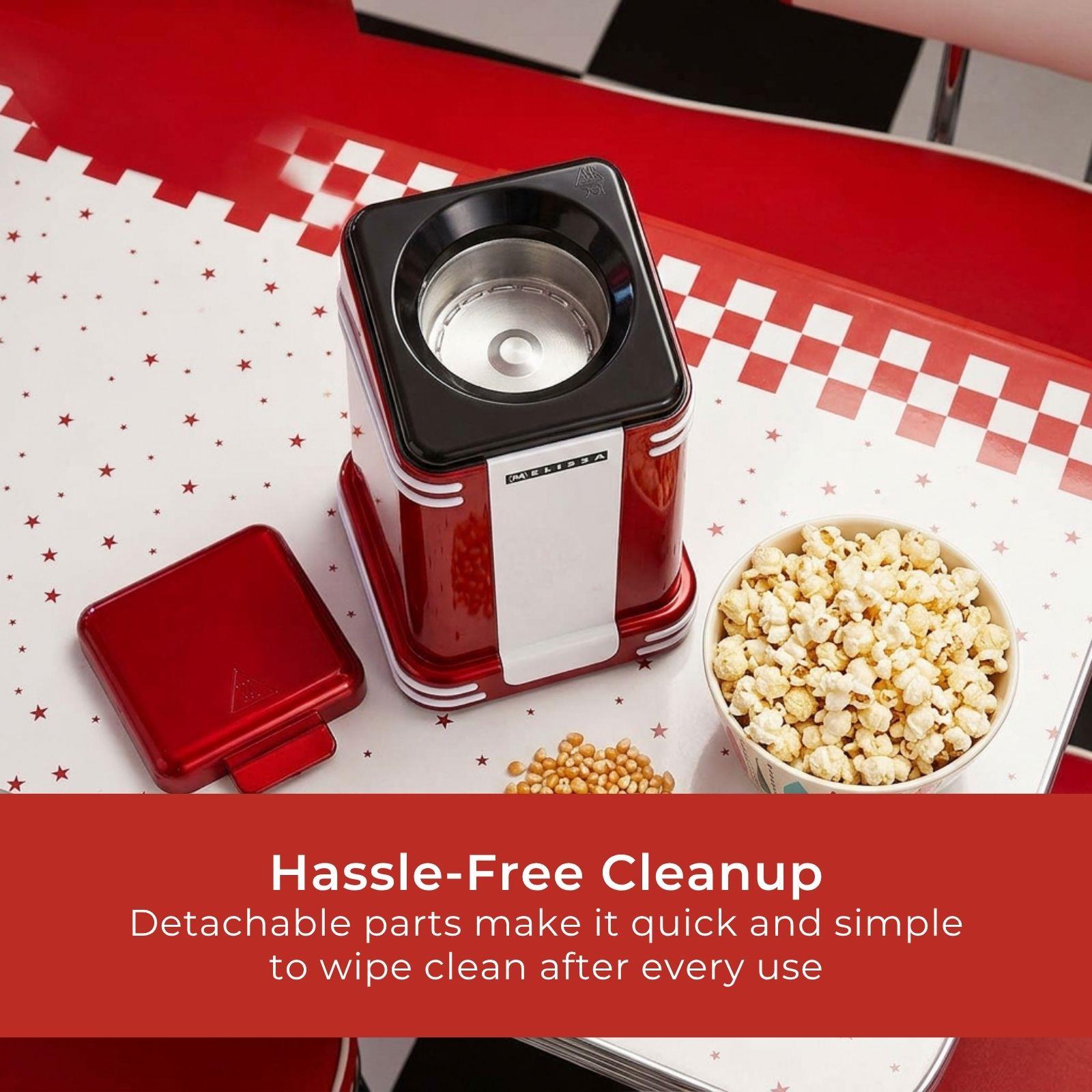 MELISSA Hot Air Popcorn Maker, Retro Table Top Machine for up to 60g of Healthy and Low Fat Popcorn, 1200W - Red/White