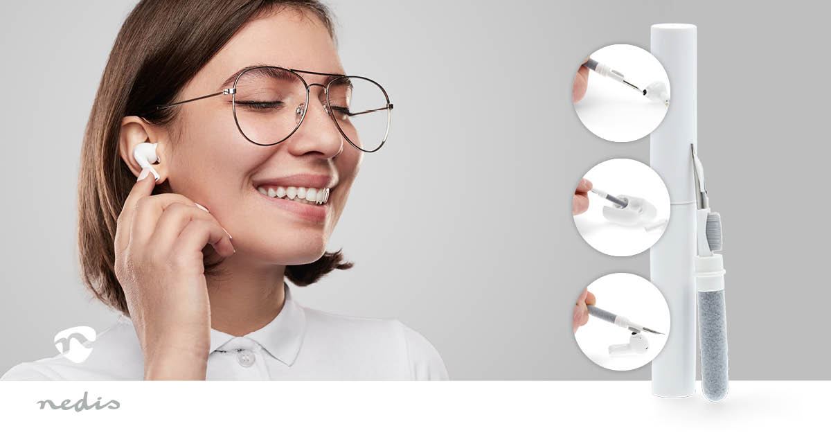 Nedis 3-in-1 Headphone Pro Cleaning Pen Kit, Multifunctional with Sponge, Brush & Metal Tip, for In-Ear Earphones & Earbuds, Phones, Electronics and More