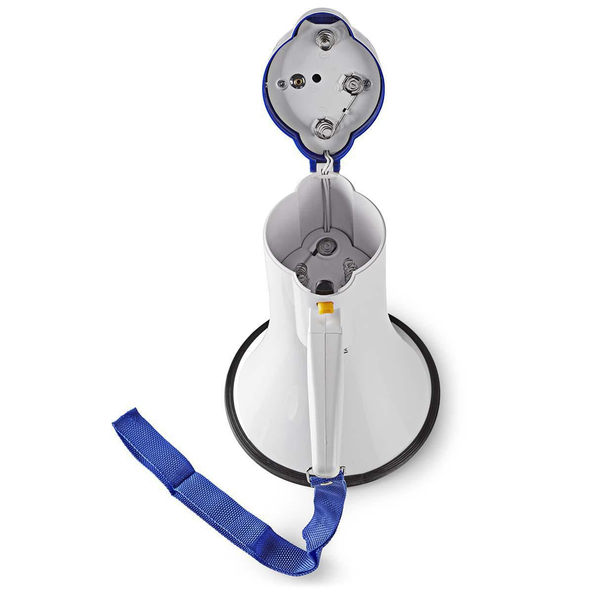 Nedis 10W Megaphone, 250m Range with Built-in Microphone, Siren, Adjustable Volume, Record Function - White & Blue