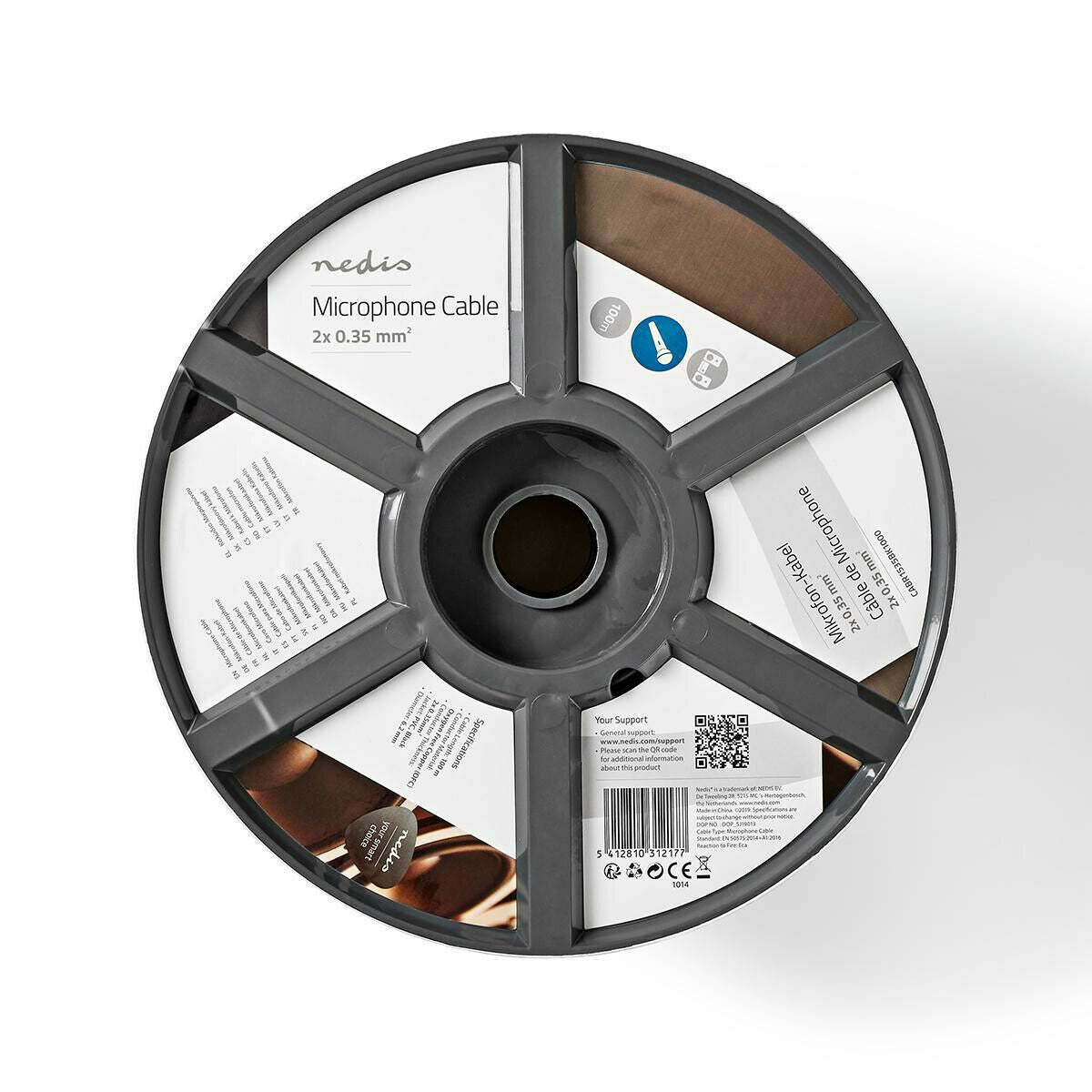 Nedis Microphone Cable | 2 x 0.35 mm² | Copper | 100.0 m | Round | PVC | Black | Reel