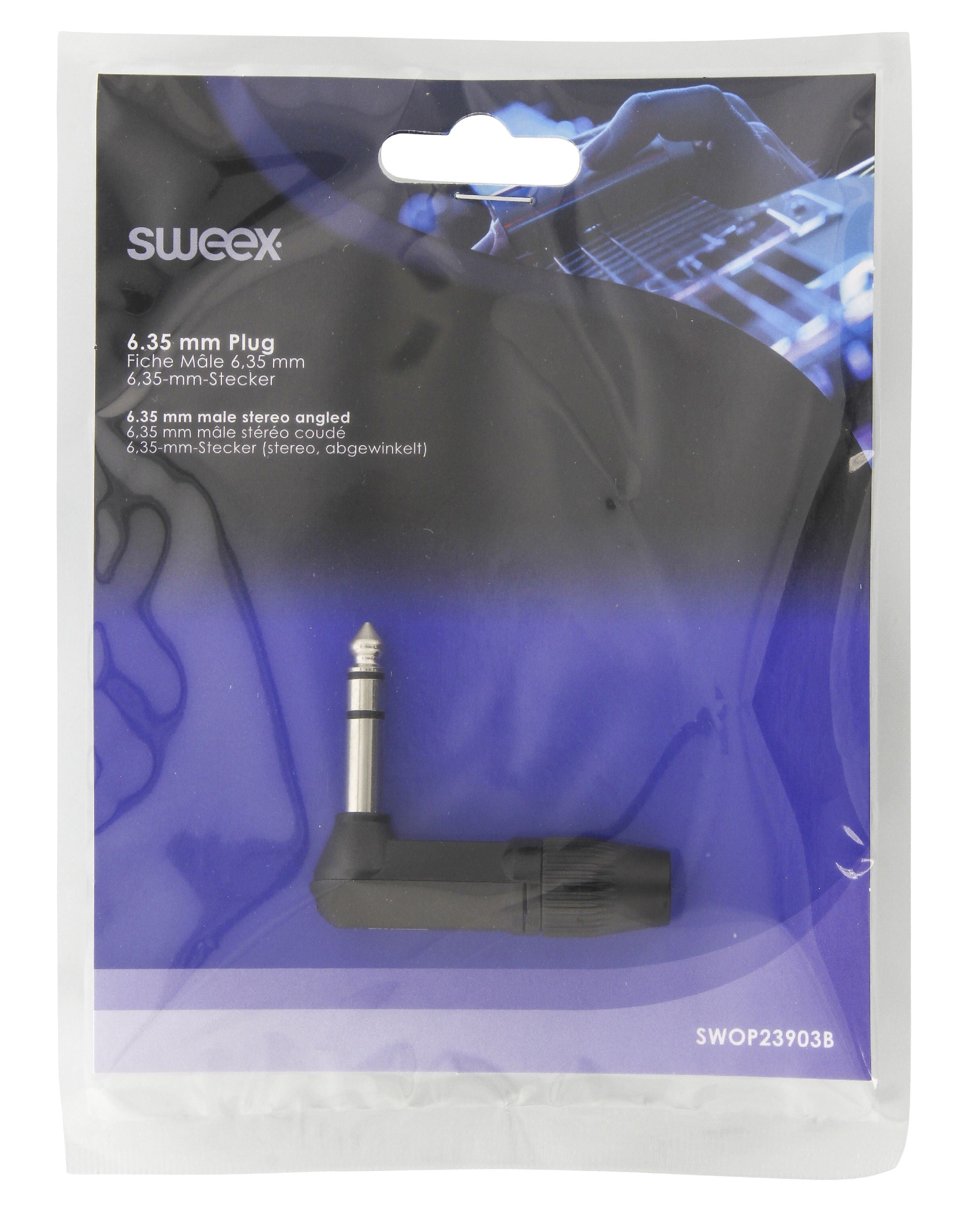 Nedis 6.35 mm 1/4" Jack  Connector | Angled | Male | Nickel Plated | Solder | Cable input diameter: 8.0 mm | Aluminium | Black | Polybag | 1 pcs