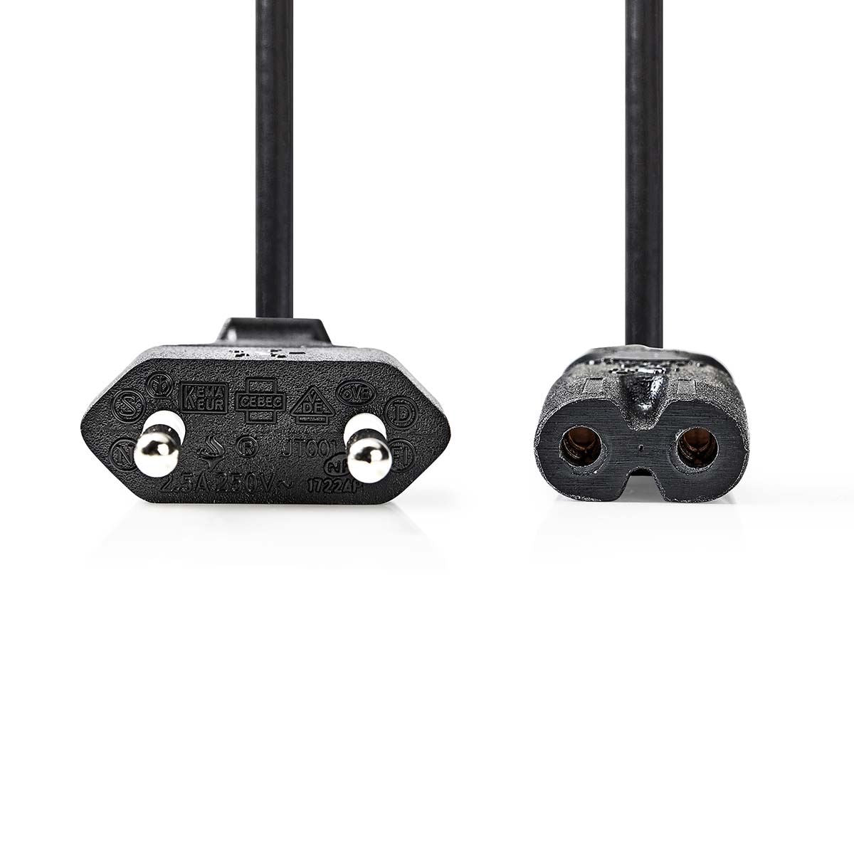 Nedis Power Cable | Euro Male | IEC-320-C7 | Straight | Straight | Nickel Plated | 1.00 m | Flat | PVC | Black | Label