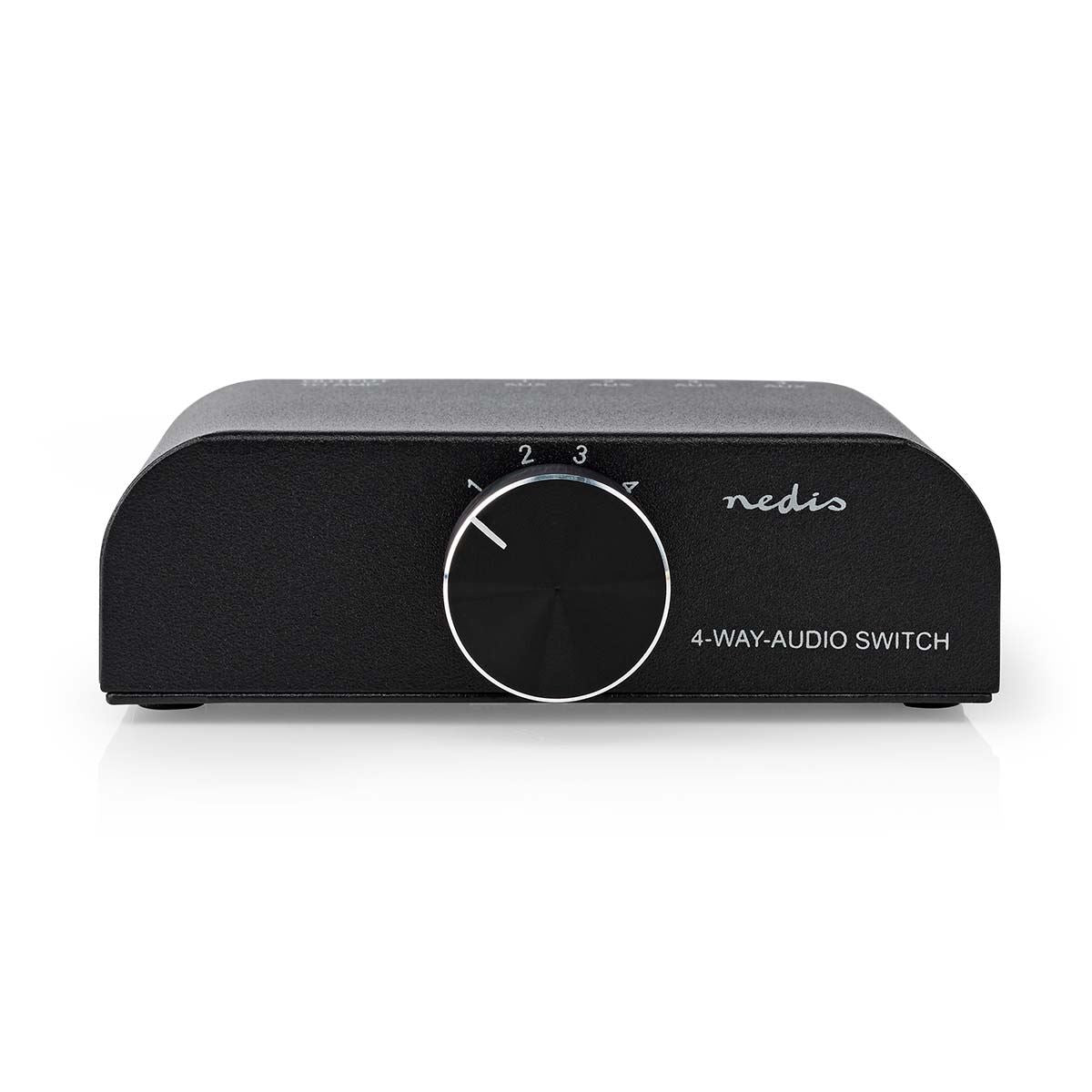 Nedis Analogue Audio Switch | 4 port(s) | Connection input: 1x 3.5 mm Audio Input / 3x (2x RCA Female) to Connection output: 1x (2x RCA Female) | Manual | Metal | Anthracite