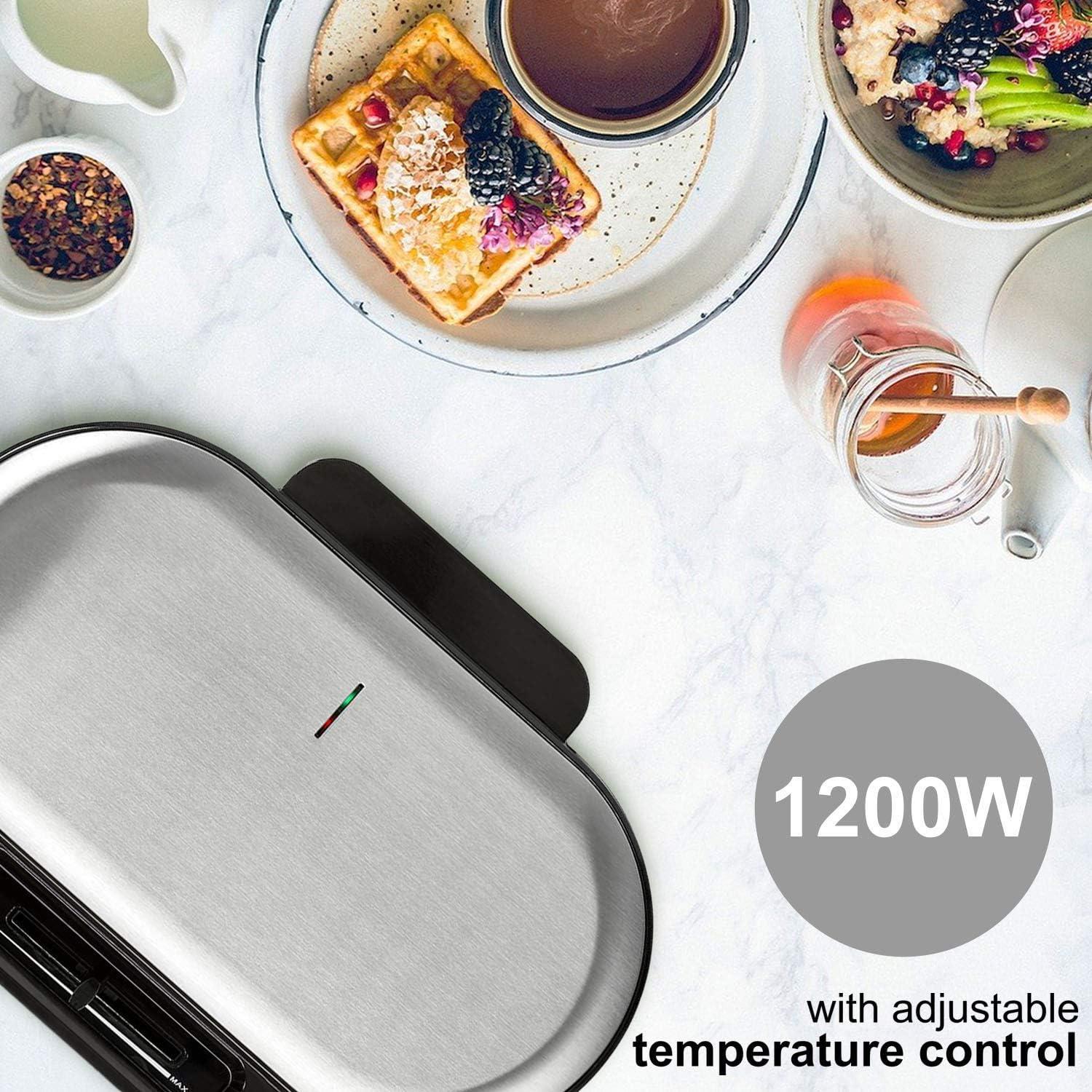 MELISSA Waffle Maker Iron, Double Heart Shape Waffle Machine with Non Stick Plates & Adjustable Temperature Control, 1200W - Black/Silver