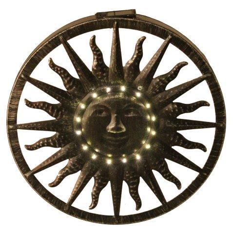 Solar LED Wall Light Smiling Sun Ornament Brushed Silver
