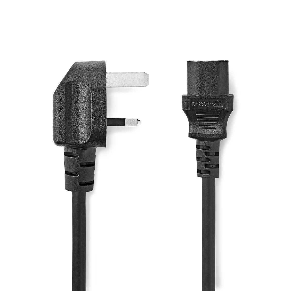 Nedis Power Cable | UK Male | IEC-320-C13 | Angled | Straight | Nickel Plated | 2.00 m | Round | PVC | Black | Label