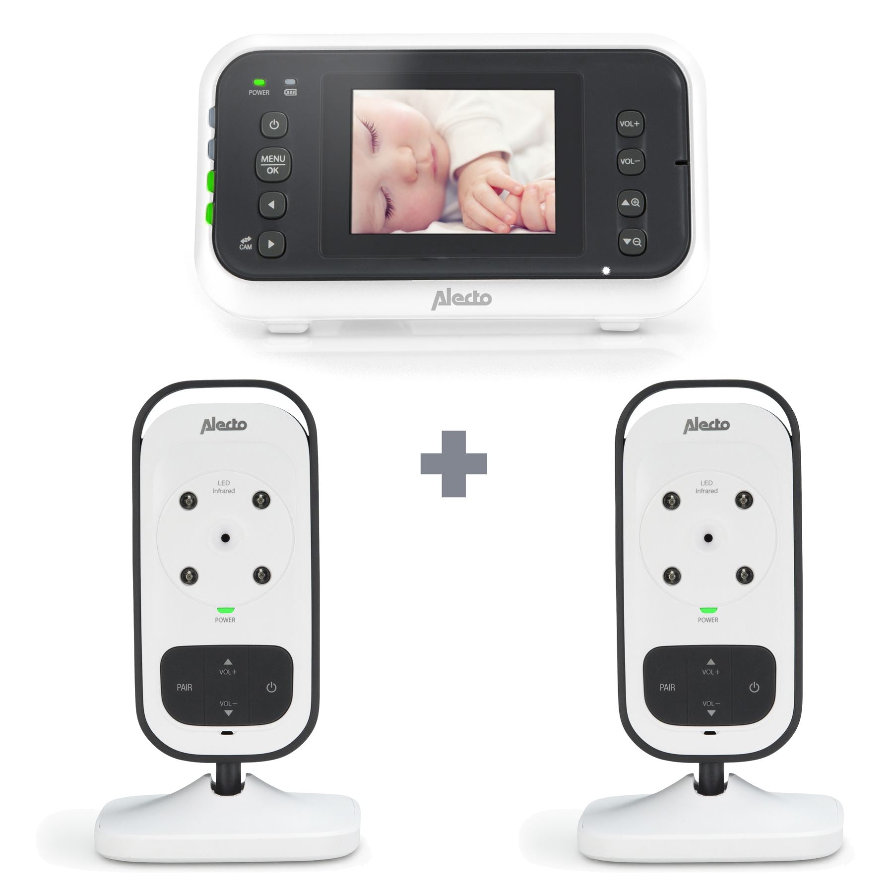 Alecto DVM-75+ Wireless Video Baby Monitor 2 Cameras with 2.4" Colour Display Screen - White / Grey