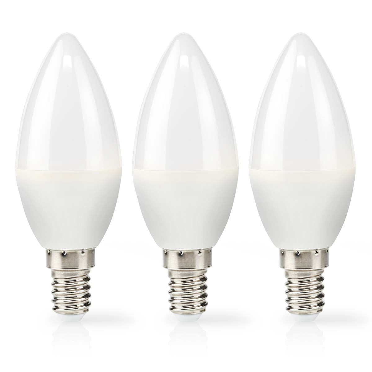 Nedis Candle Shaped LED Bulb E14 Cap 470 Lumen, Low Power 4.9W Replacing 42W Incandescent, Warm White Light 2700K, Frosted Cover, 3 Pack