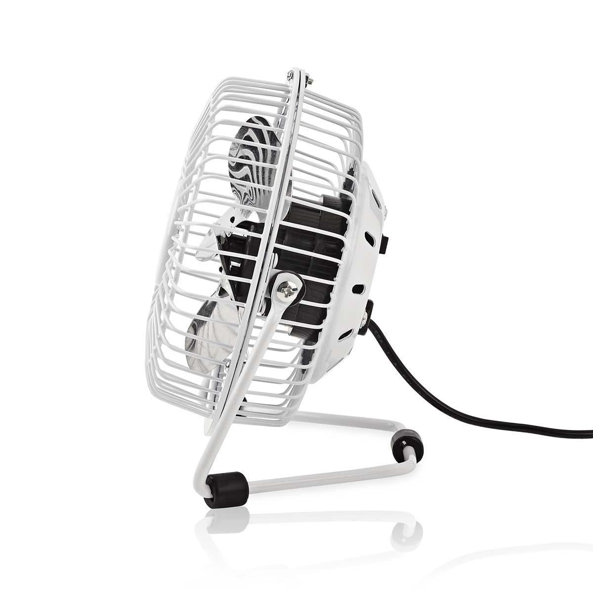 Nedis USB Table Fan, Compact Design for Cluttered Desks, 360° Rotation, Low 2.5 W Power, Metal Build, 100mm Diameter, White - Simply Plug Into Notebook, Powerbank or USB Device