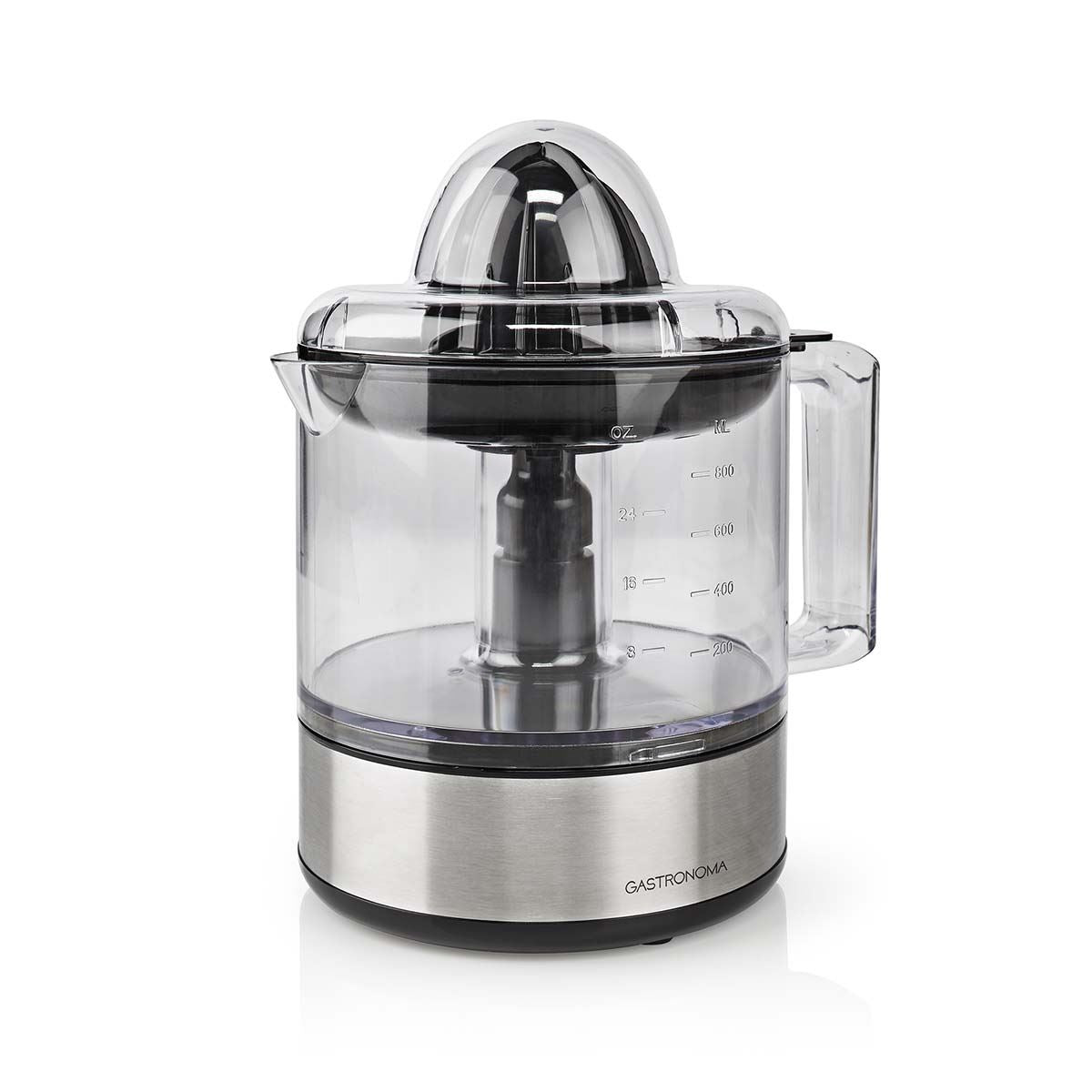Gastronoma 800ml Electric Citrus Press Juicer with Adjustable Pulp Filter, 2x Cones and Easy Pour Spout - Black/Silver