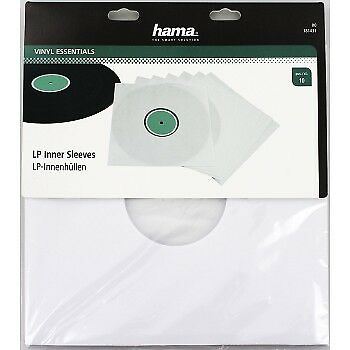 Hama LP/12" White Paper Inner Vinyl Record Sleeves Transparent Window 10 pack
