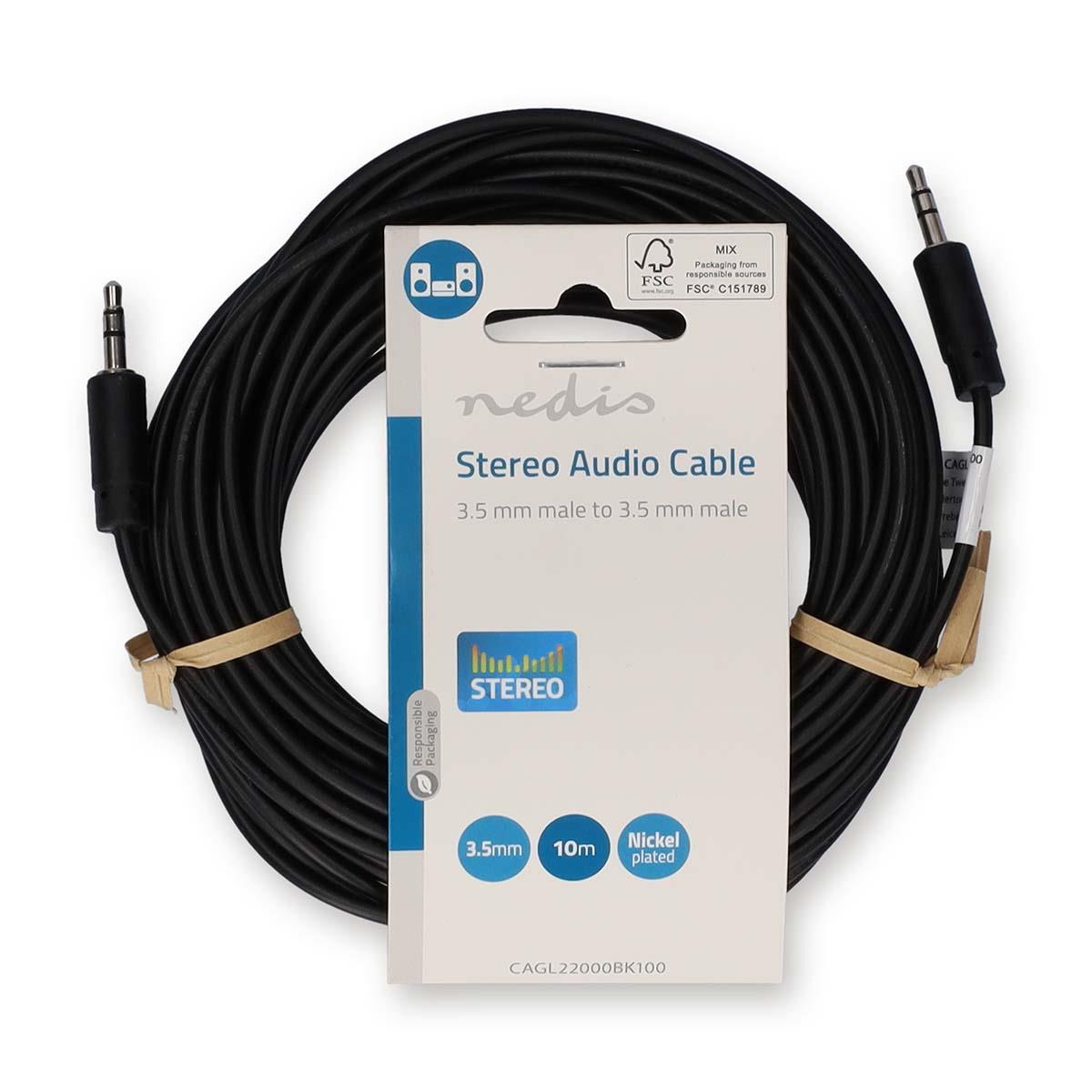 Nedis Stereo Audio Cable | 3.5 mm Male | 3.5 mm Male | Nickel Plated | 10.0 m | Round | Black | Label