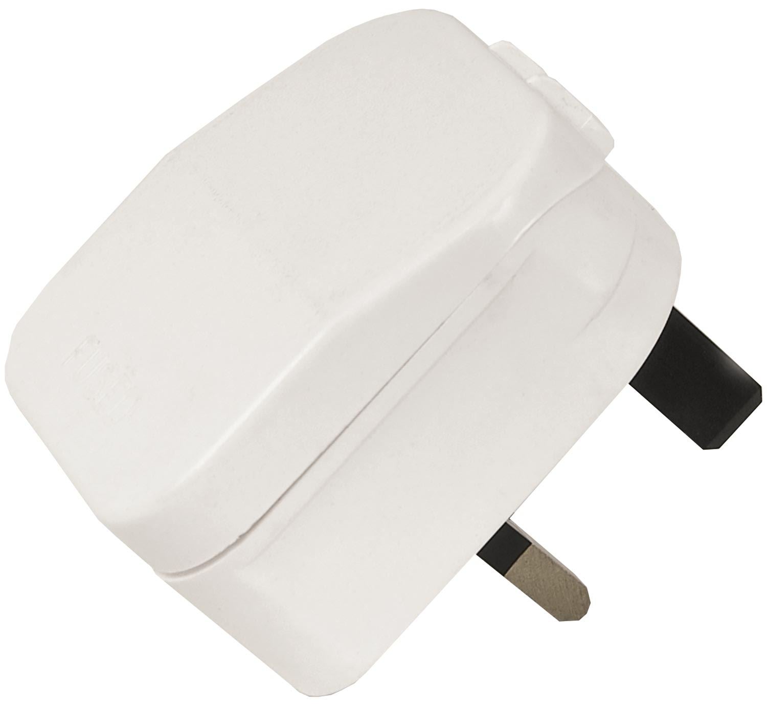 European 2 Pin EU Cable to UK Mains Plug Converter Adapter FCP Clamp-On 5A - White