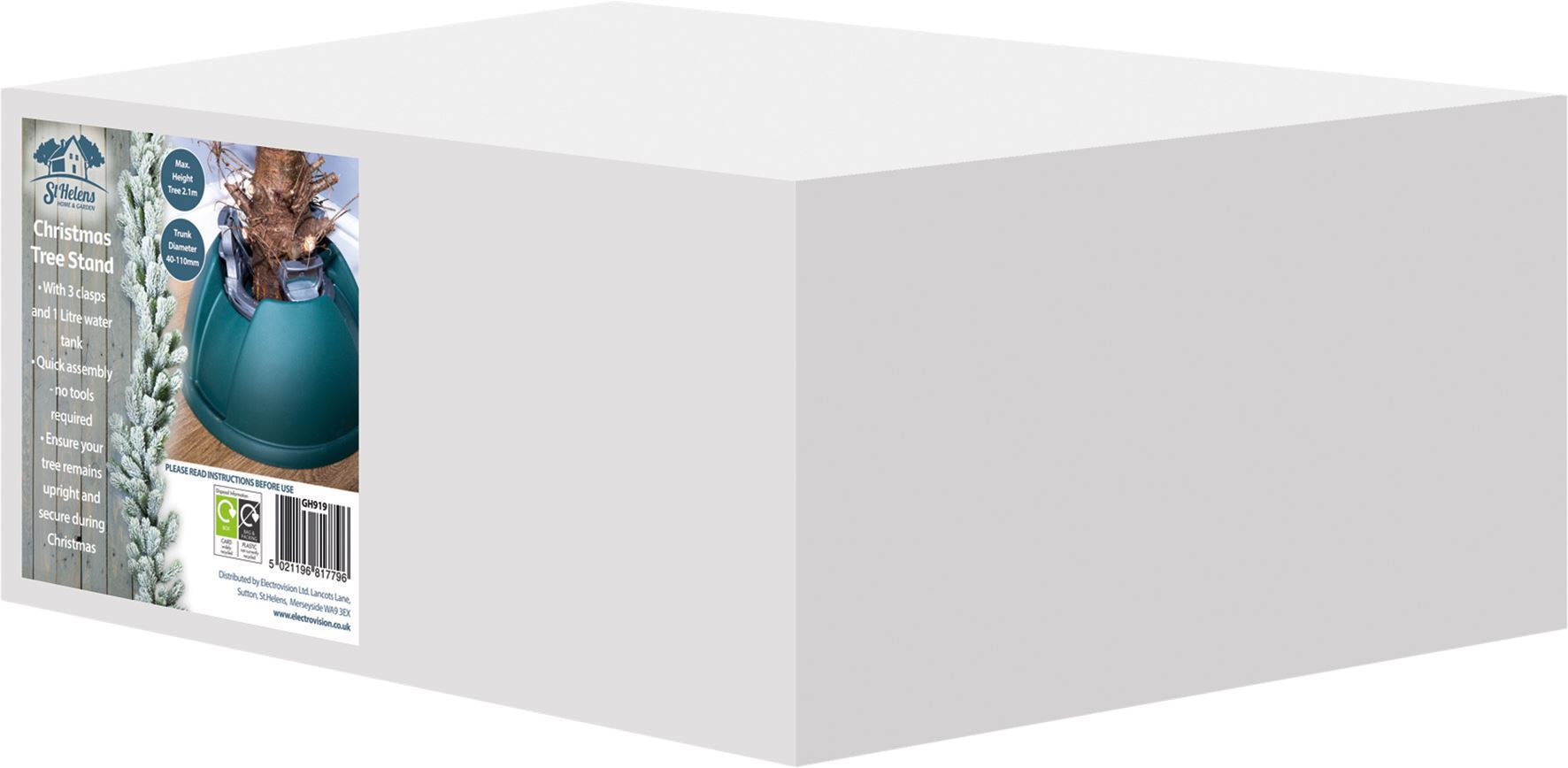 Auto Lock Christmas Tree Stand with 3 Clasps and 1L Water Tank, for Real Trees up to 2.3m / 7.5ft