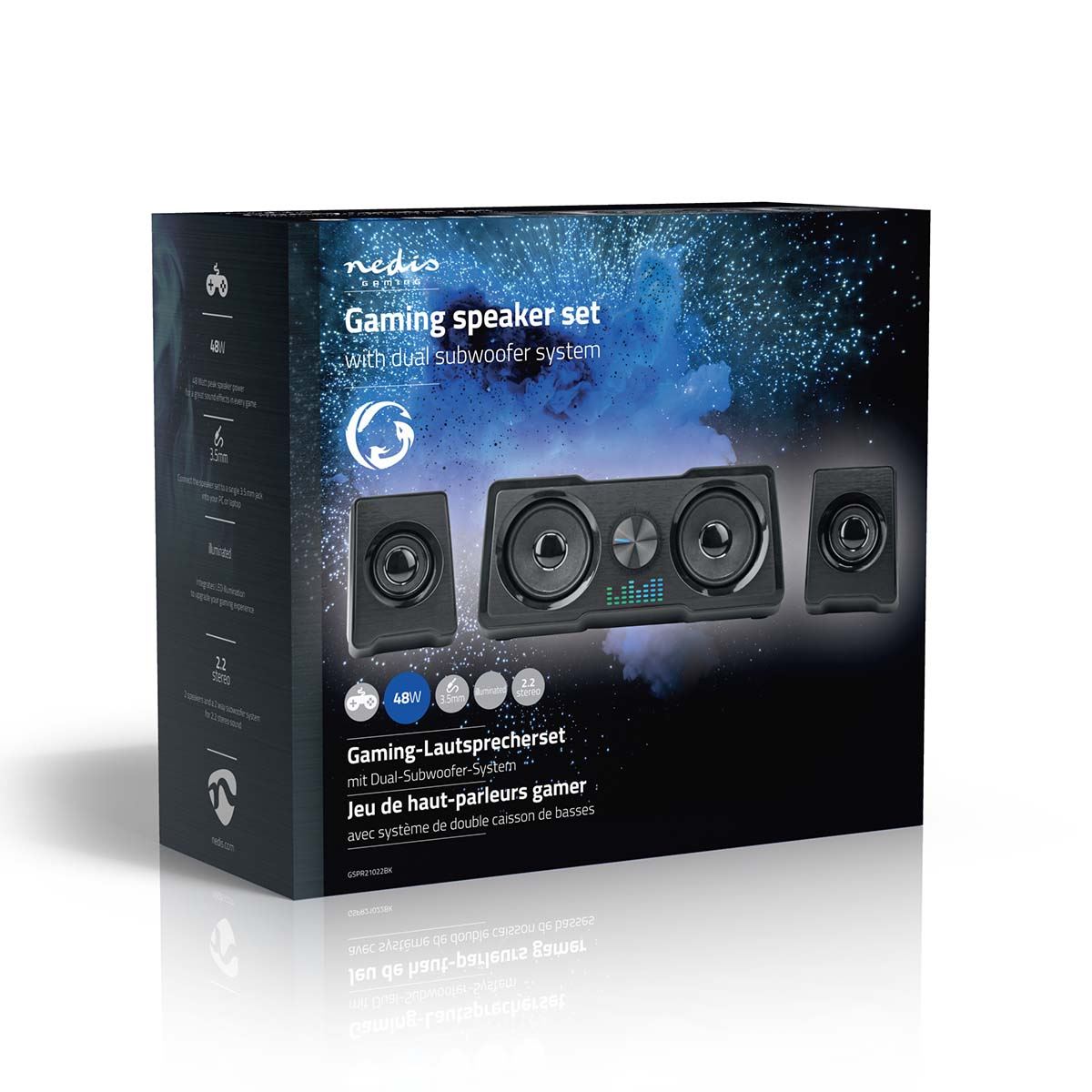 Nedis Gaming Speaker | Speaker channels: 2.2 | USB Powered | 3.5 mm Male | 48 W | LED | Volume control
