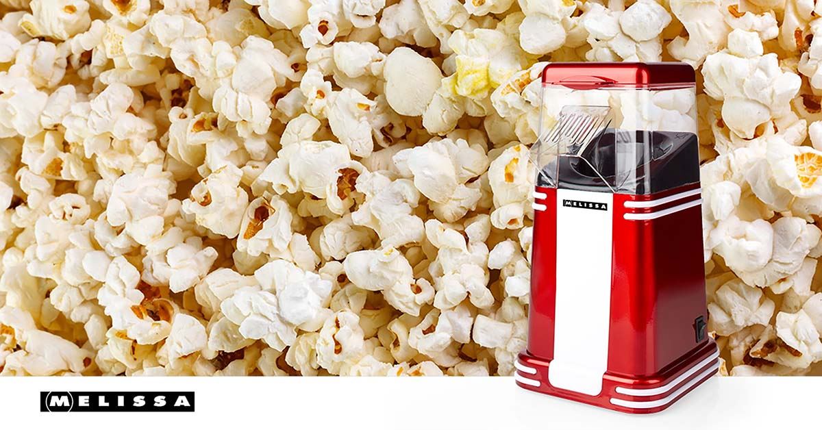 MELISSA Hot Air Popcorn Maker, Retro Table Top Machine for up to 60g of Healthy and Low Fat Popcorn, 1200W - Red/White