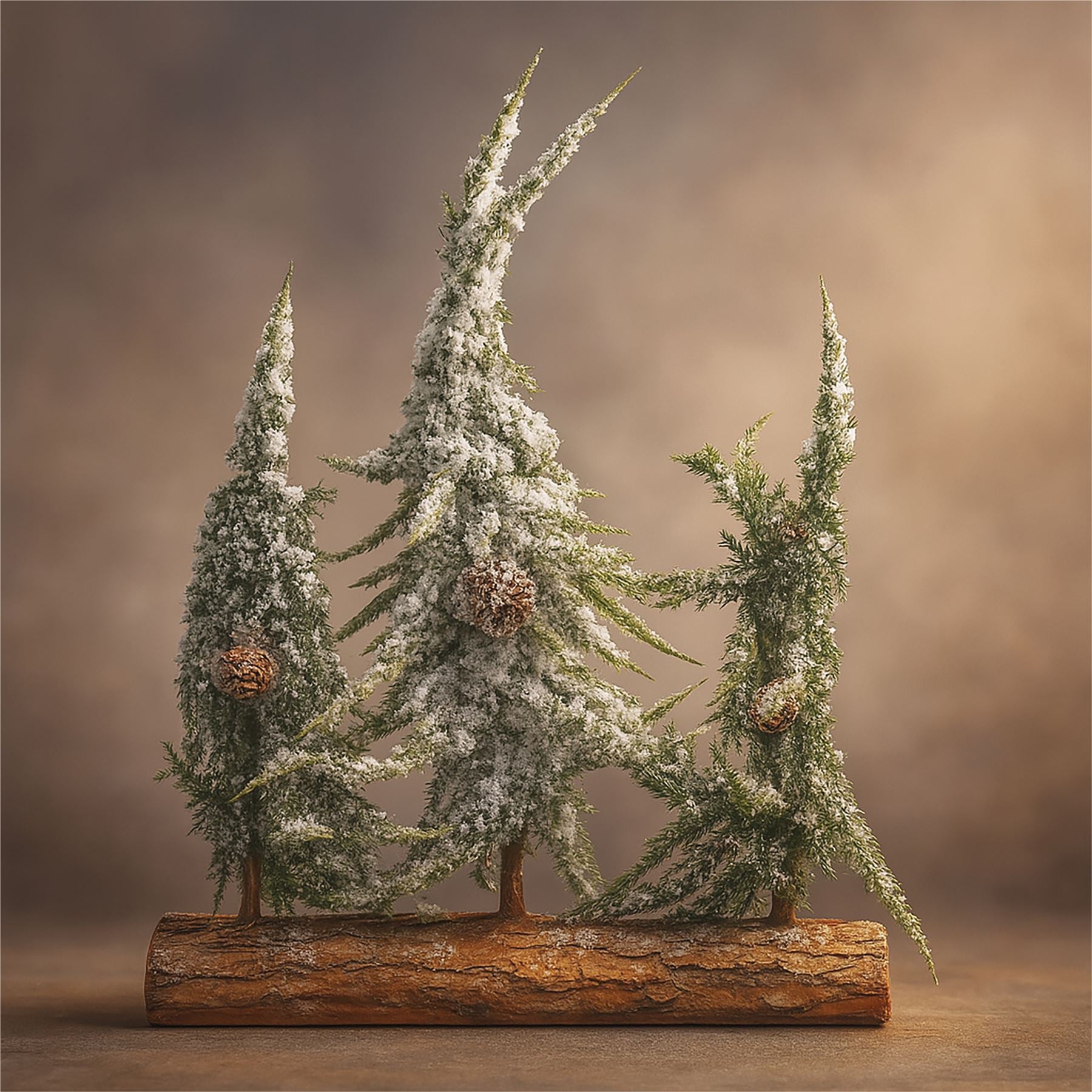 Decorative Snow Topped Effect Mini Christmas Tree Display on Log