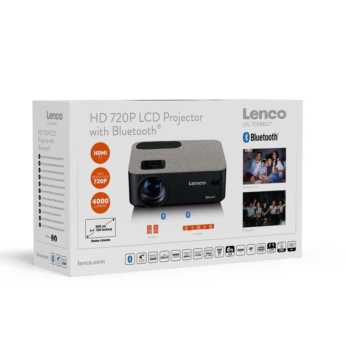 Lenco LCD Projector and Bluetooth® with high resolution, supports HD 720P content Grey