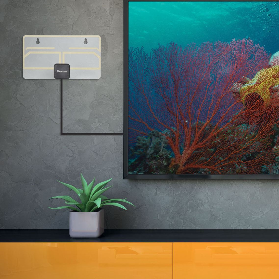 Mercury Lightweight Indoor Aerial for Freeview HDTV Paper-Thin with 3m RF Cable