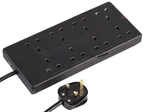8 Gang 1m Mains Extension Lead Socket 13A - Black